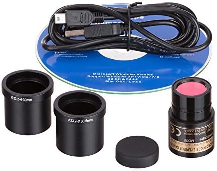 AmScope M158C-SP14-WM-E 40X-1000X Biology Science Metal Glass Student Microscope with USB Digital Camera, Slide Preparation Kit and Book