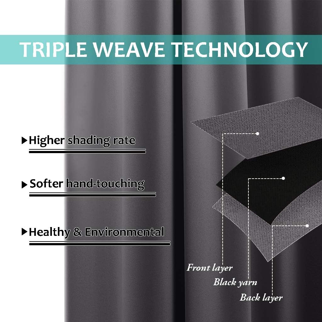 NICETOWN Total Shade Curtains and Draperies, Heavy-Duty Full Light Shading Drapes with Black Liner Backing for Villa/Hall/Dorm Window(Gray, Package of 2 Panels, 70 inches Wide x 95 inches Long