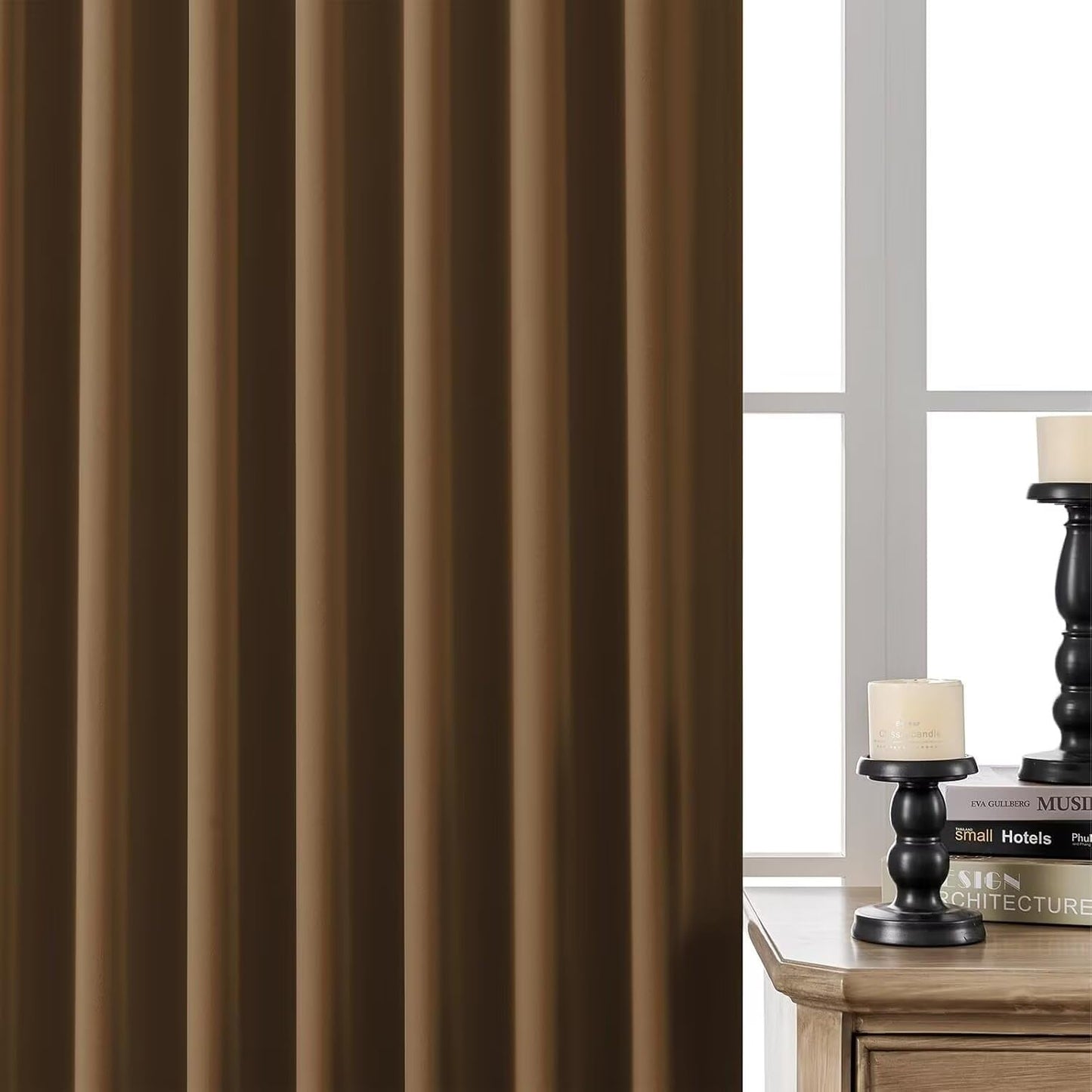 Joydeco 90 Inch Curtains for Bedroom, Thermal Insulated Black Out Curtains 2 Panels Set, Room Darkening Drapes for Living Room Window Rod Pocket Back Tab (W52 x L90 Inch, Brown)