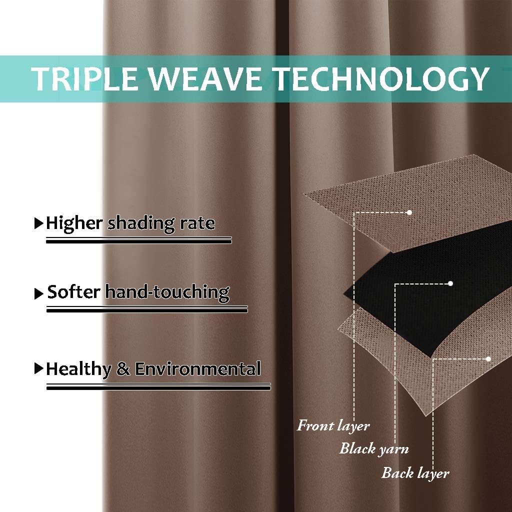NICETOWN Warm Curtains for Winter, 100% Blackout Curtains Thermal, Noise Reduction and Privacy Curtains for Patio Door, Black Lined Blackout Drapes with Grommet Top, Cappuccino, 1 Pair, W55 x L86