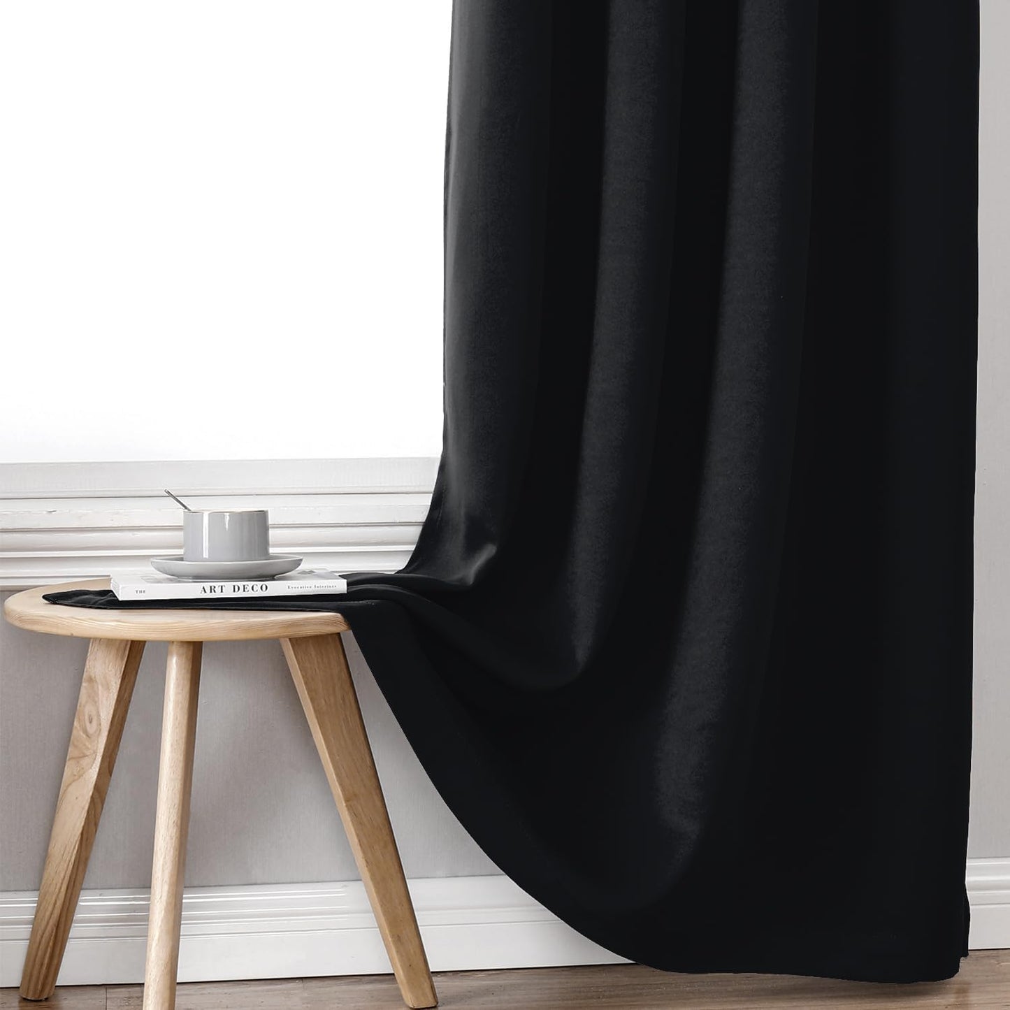ChrisDowa 100% Blackout Curtains for Bedroom with Black Liner, 2 Thick Layers Total Blackout Thermal Insulated Grommet Long Window Curtains 2 Panels Set (Black, 52 x 95 Inch)