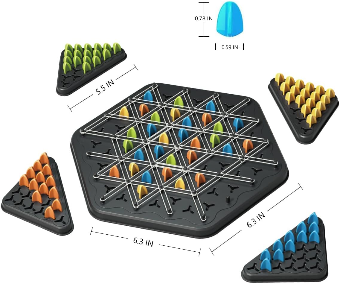 Chain Triangle Chess Game, Geometric Chess Game, Board Games for Family Night, Family Games for Kids and Adults, 2 to 4 Players