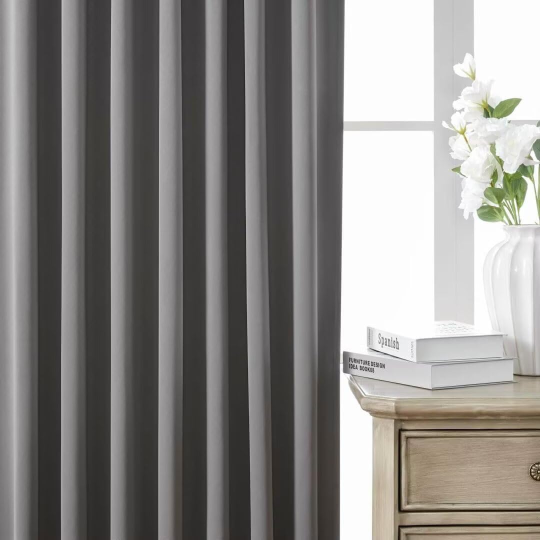 Joydeco Blackout Curtains 96 Inches Long, Thermal Insulated Black Out Curtains 2 Panels Set for Bedroom, Room Darkening Drapes for Living Room Window (W52 x L96 Inch, Light Grey)