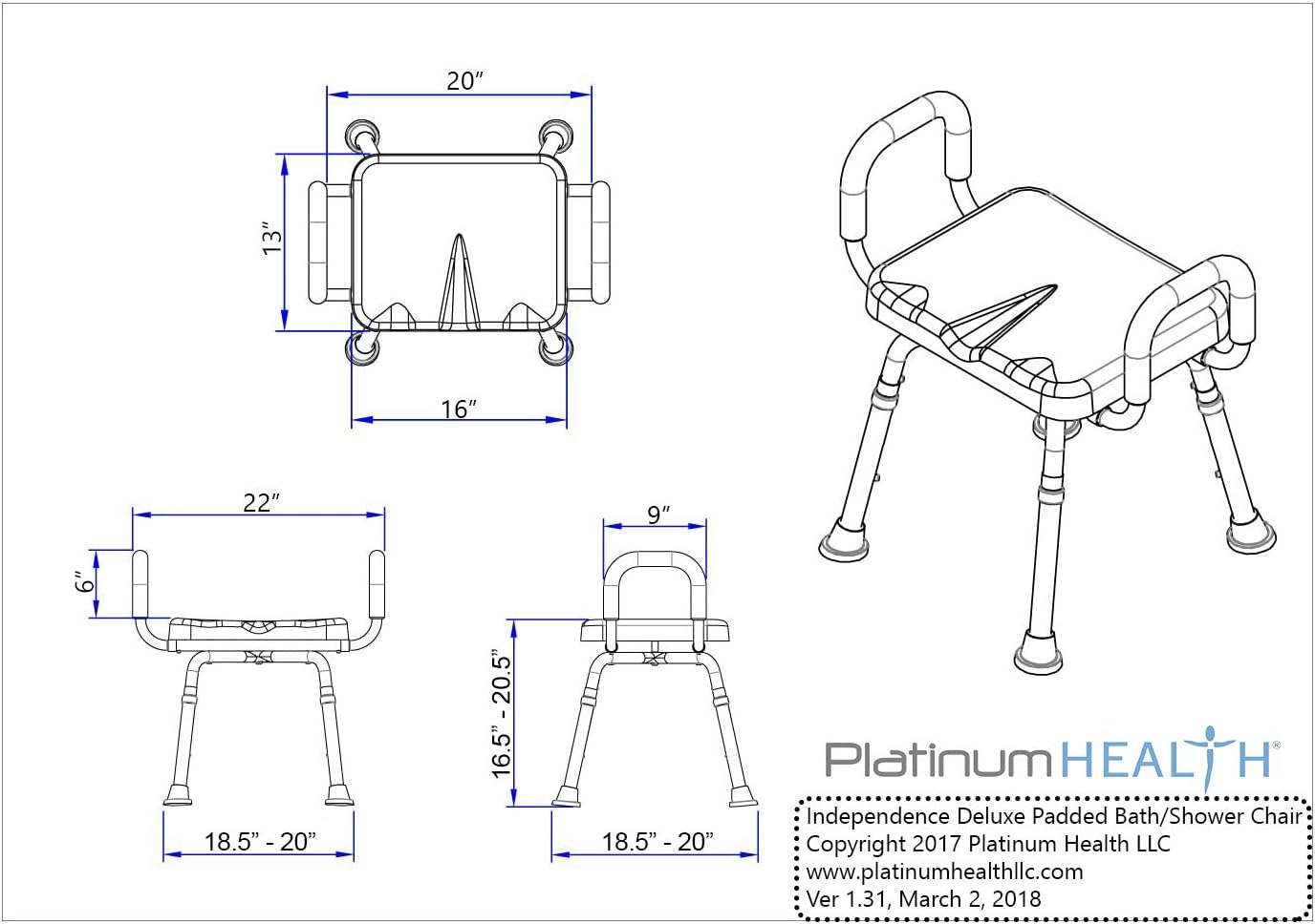Independence Medical Shower Bench, Bath Stool Chair, Bathroom Transfer Seat, Elderly Assistance Products, Shower Chairs, Adjustable, Padded Seat & Handles, Aluminum Frame, Anti-Slip (Blue)
