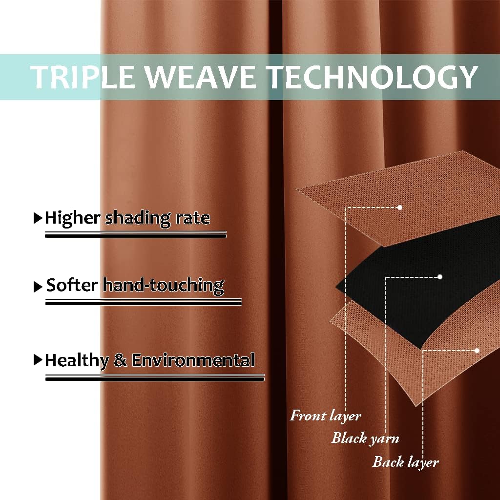 NICETOWN 100% Blackout Curtains 54 inches Long, Double-Deck Completely Blackout Window Treatment Thermal Insulated Lined Drapes for Small Window (Burnt Orange, 1 Pair, 52 inches Width Each Panel)