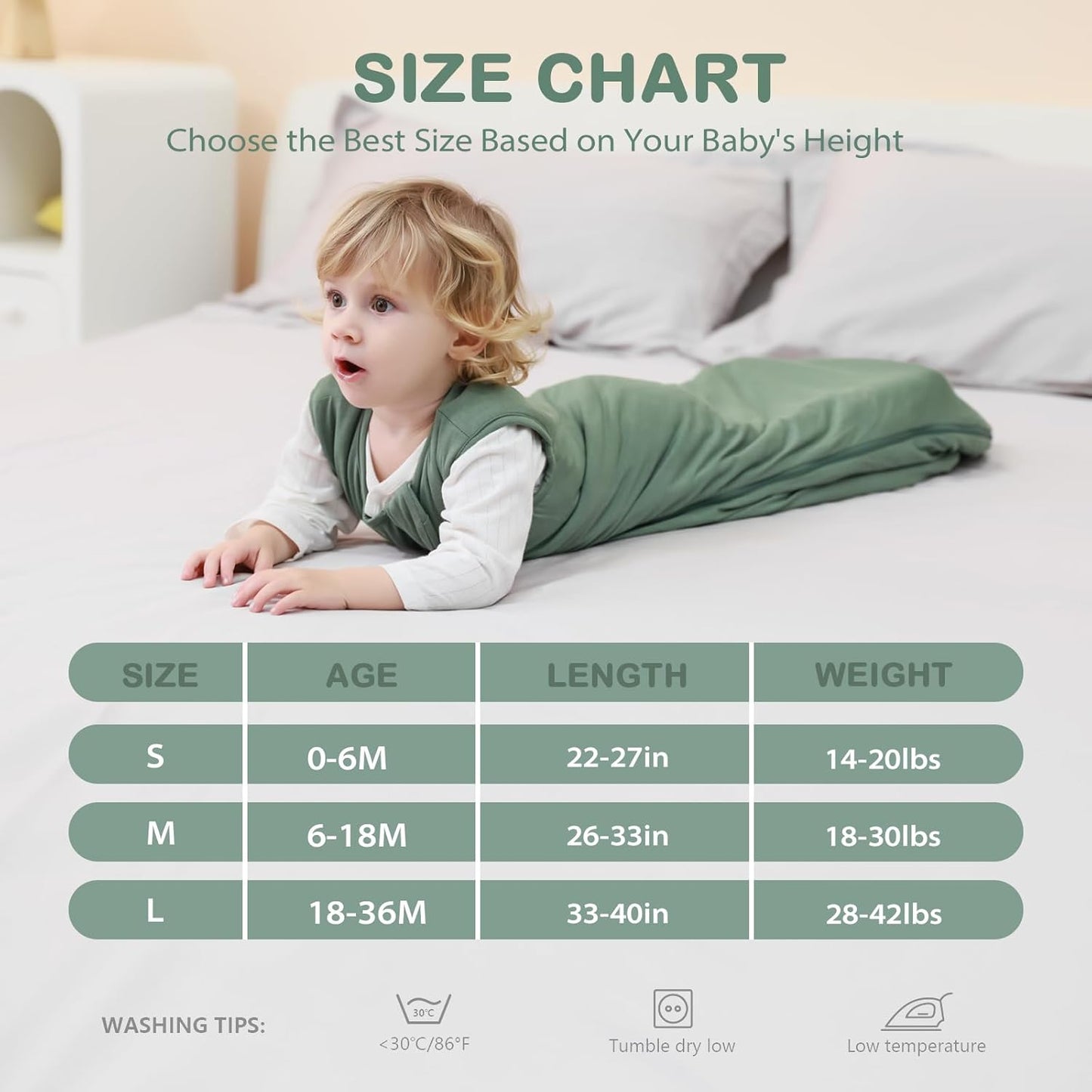 Mosebears Unisex Baby Sleep Sack 1.0 TOG, Supersoft Rayon Made from Bamboo Wearable Blanket with 2-Way Zipper (Dark Green,18-36 Months)