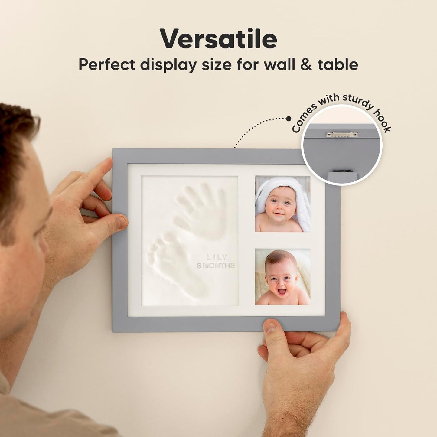 Baby Hand and Footprint Kit - Quick Dry Clay Baby Footprint Kit, Newborn Keepsake, Nursery Picture Frame for Boys, Girls, Personalized Gifts for Shower & Registry,New Mom Gift(Cloud Gray)