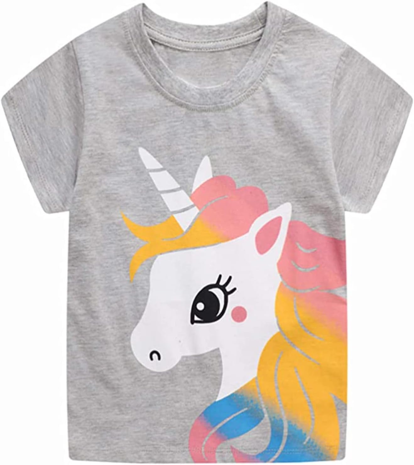 HILEELANG Girls' Tees Ruffle Short Sleeve T-Shirt Cotton Casual Graphic Summer Crewneck Tunic Tops
