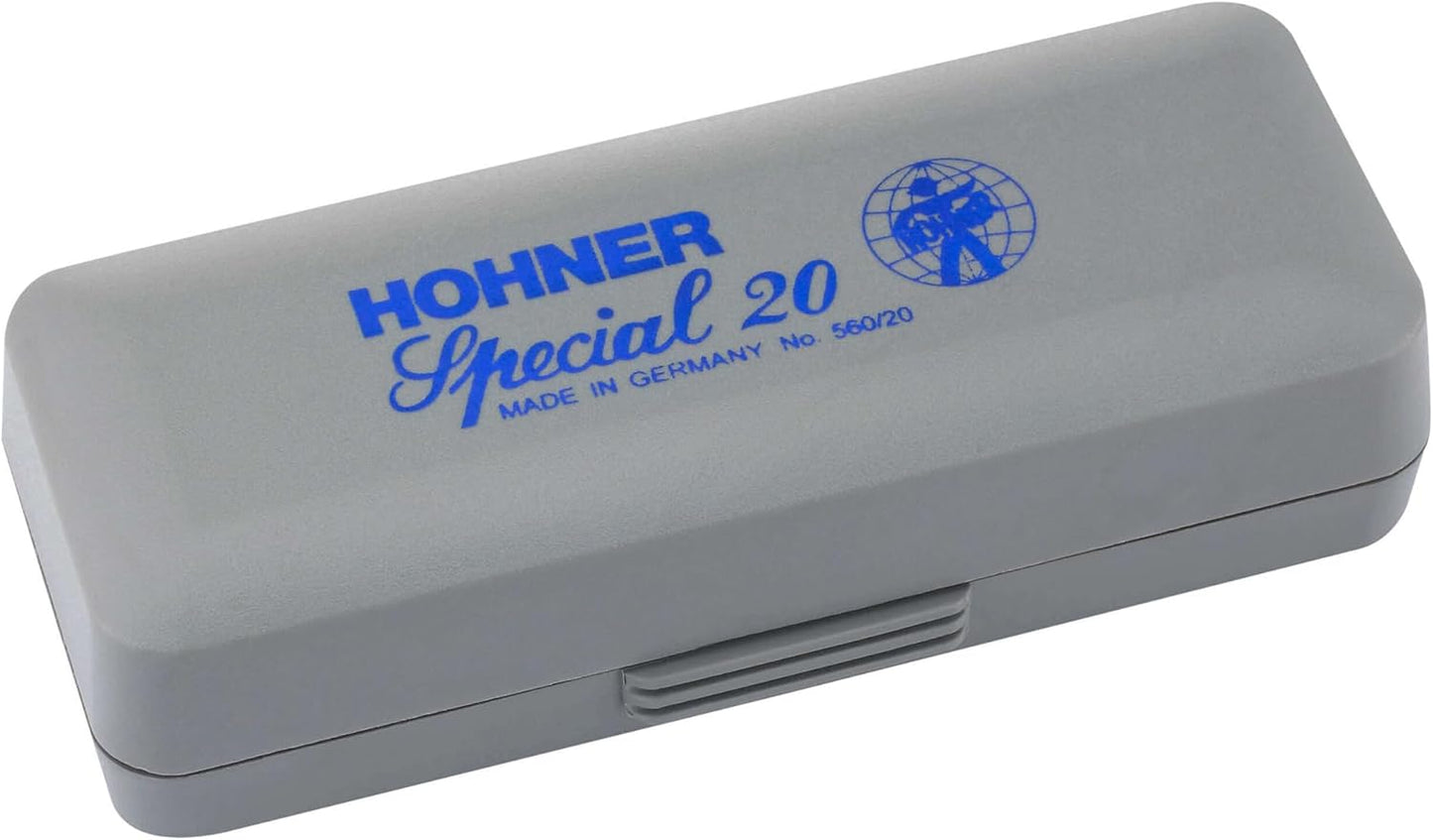 Hohner 560 Special 20 Harmonica - Key of D Bundle with Carrying Case, Key Stickers, Harmonica Beginner Online Manual, and Austin Bazaar Polishing Cloth