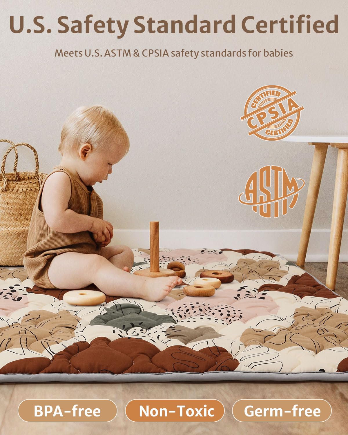 Blissful Diary Portable Baby Play Mats for Floor, Thicker Cushioned Foldable Baby Crawling Mat for Indoor Outdoor, Non-Slip & Washable Kids Playmat for Tummy Time Activity, Boho 43" X 43"
