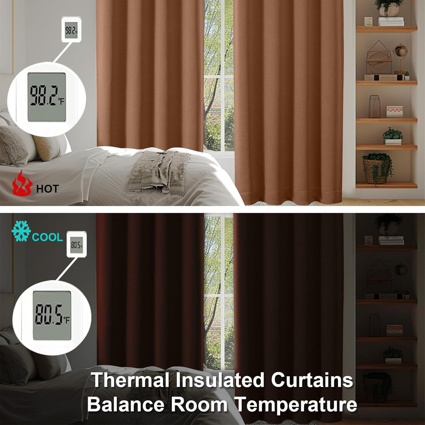 Simplebrand Ava Sun Baked Blackout Curtains for Bedroom 72 Inch Length 2 Panels, Privacy Thermal Insulated Rod Pocket Door Window Curtains for Patio French Door Front Door, W40 x L72 Inch, Sun Baked