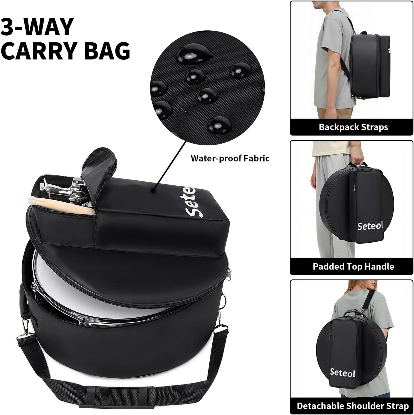 Snare Drum Set, 14" x 5.5" Marching Snare Drum with Stand & Storage Padded Bag + Silent Mute Pad + Drums Sticks + Drumstick Holder + Drums Key + Damper Gels for Adults Kids Beginners (Black)