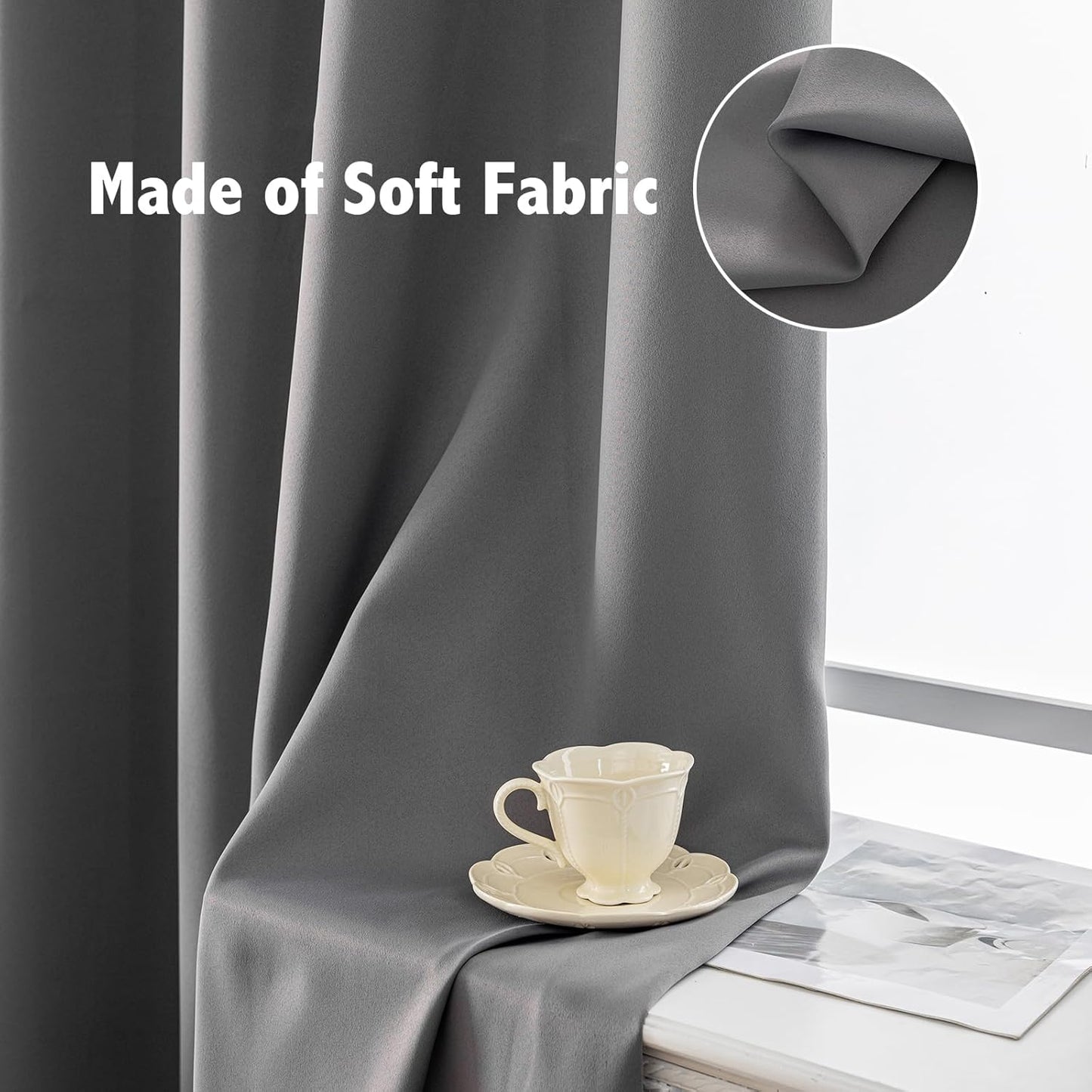 Anytime 100% Blackout Curtain Set, Thermal Insulated & Energy Efficiency Window Draperies for Guest Room, Full Shading Panels for Shift Worker and Light Sleepers(Grey, 2 Panels, 70W x 72L)