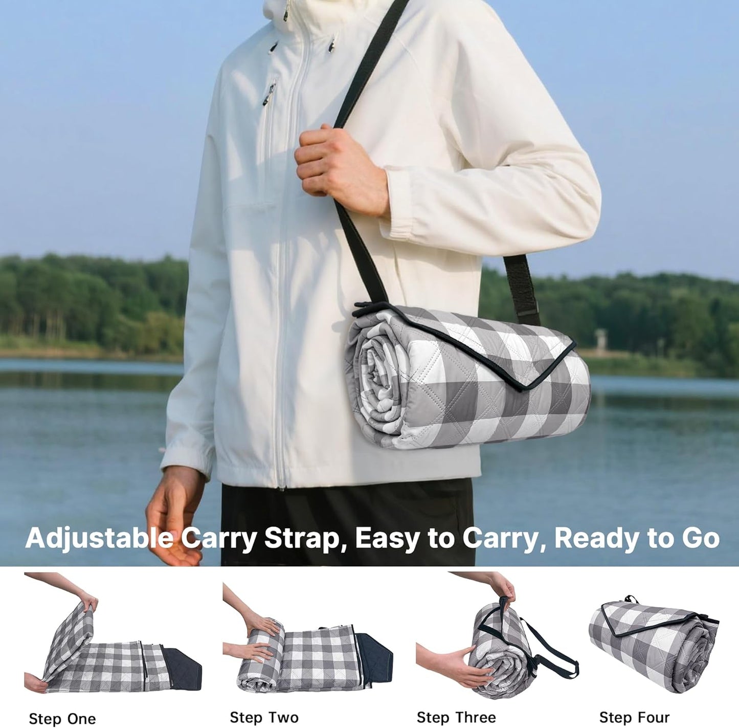 TigeJoy Extra Large Picnic Blanket Waterproof Foldable 80''x118'', Outdoor Picnic Mat Beach Blanket Sandproof for Park, Grass, Travel, Hiking, Camping Essentials, Gingham Picnic Blanket