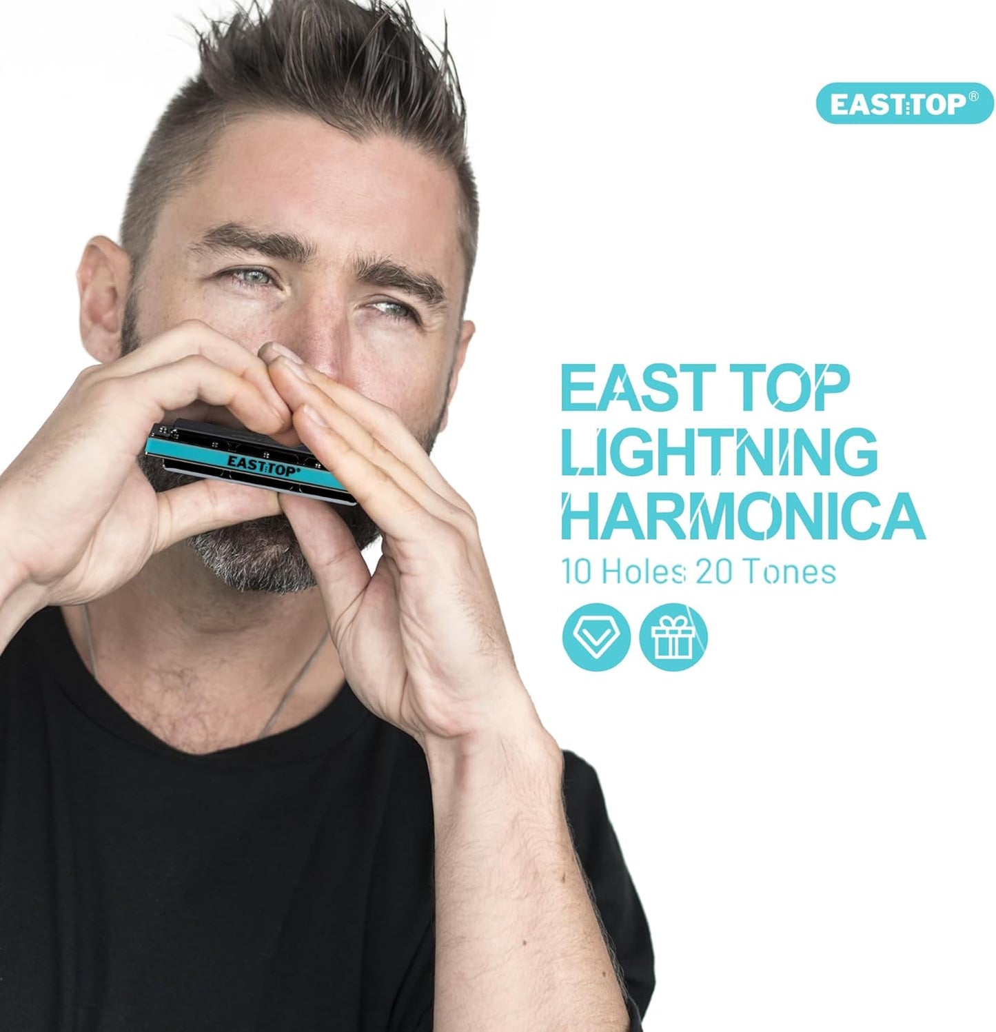 East top Harmonica, Advanced Diatonic Harmonica Key of Db, 10 Holes Blues Harp Mouth Organ Harmonica with Silver Cover, Blues Harmonicas For Adults, Professionals and Students