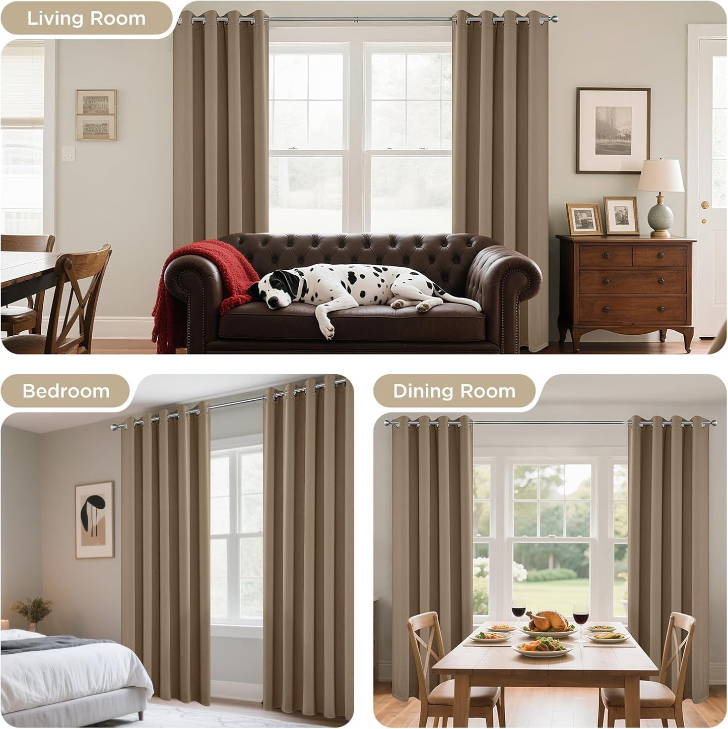 Joydeco Blackout Curtains 72 Inch Length 2 Panels Set, Thermal Insulated Long Curtains& Drapes 2 Burg, Room Darkening Grommet Drapes for Living Room Bedroom Window (W52 x L72 Inch, Khaki)