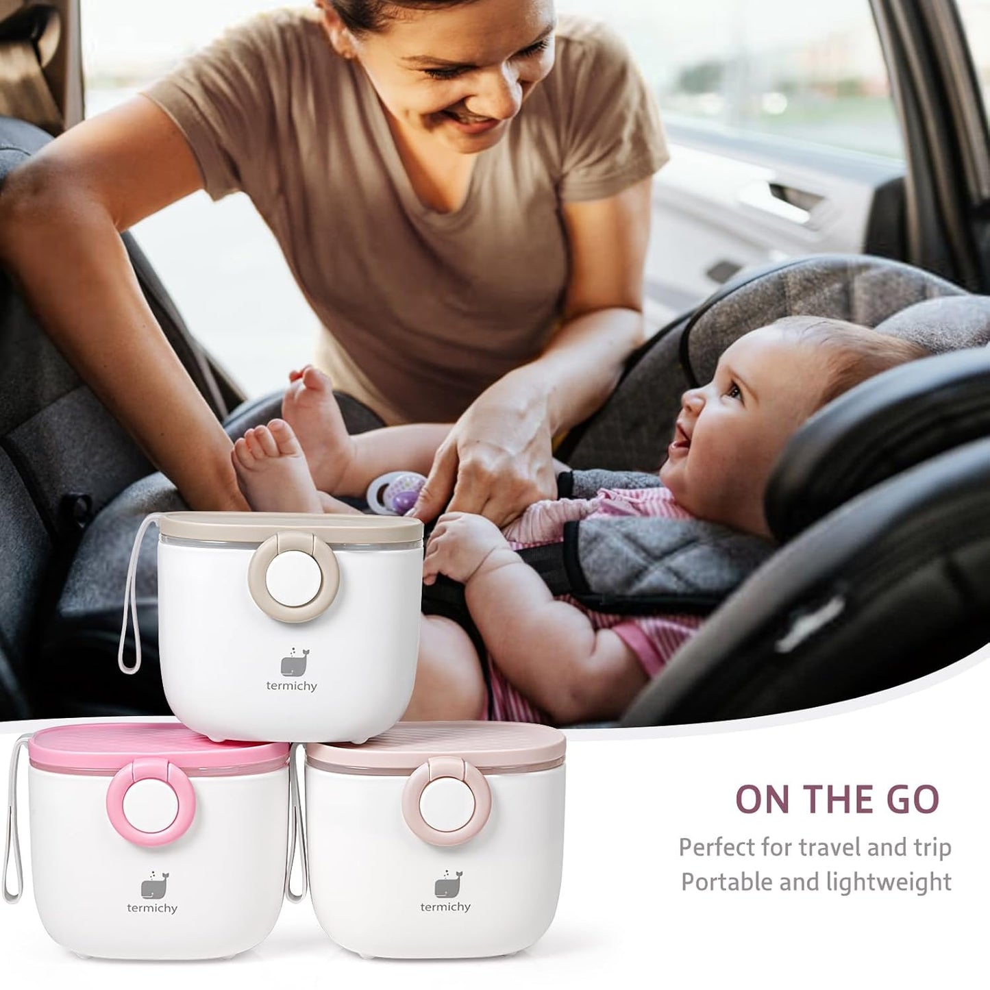 Termichy Baby Formula Dispenser, Portable Milk Powder Dispenser Container with Carry Handle and Scoop for Travel Outdoor Activities with Baby Infant, 8.8OZ, 0.55LB, 250g,500ml (Baby Pink)