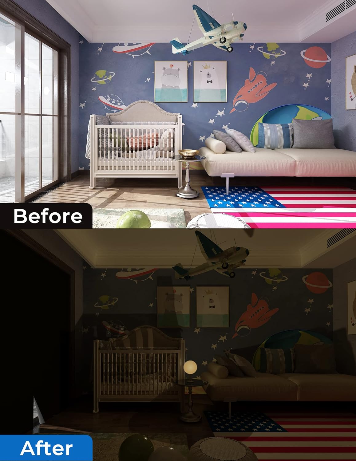 Sumobaby Blackout Curtains for Bedroom Portable 24"x40",No Drill Blackout Shades with Upgraded Hook&Loop Tapes,100% Black Out Window Cover,Thermal Insulated Blinds for Bedroom,Nursery(1 Panel,Black)