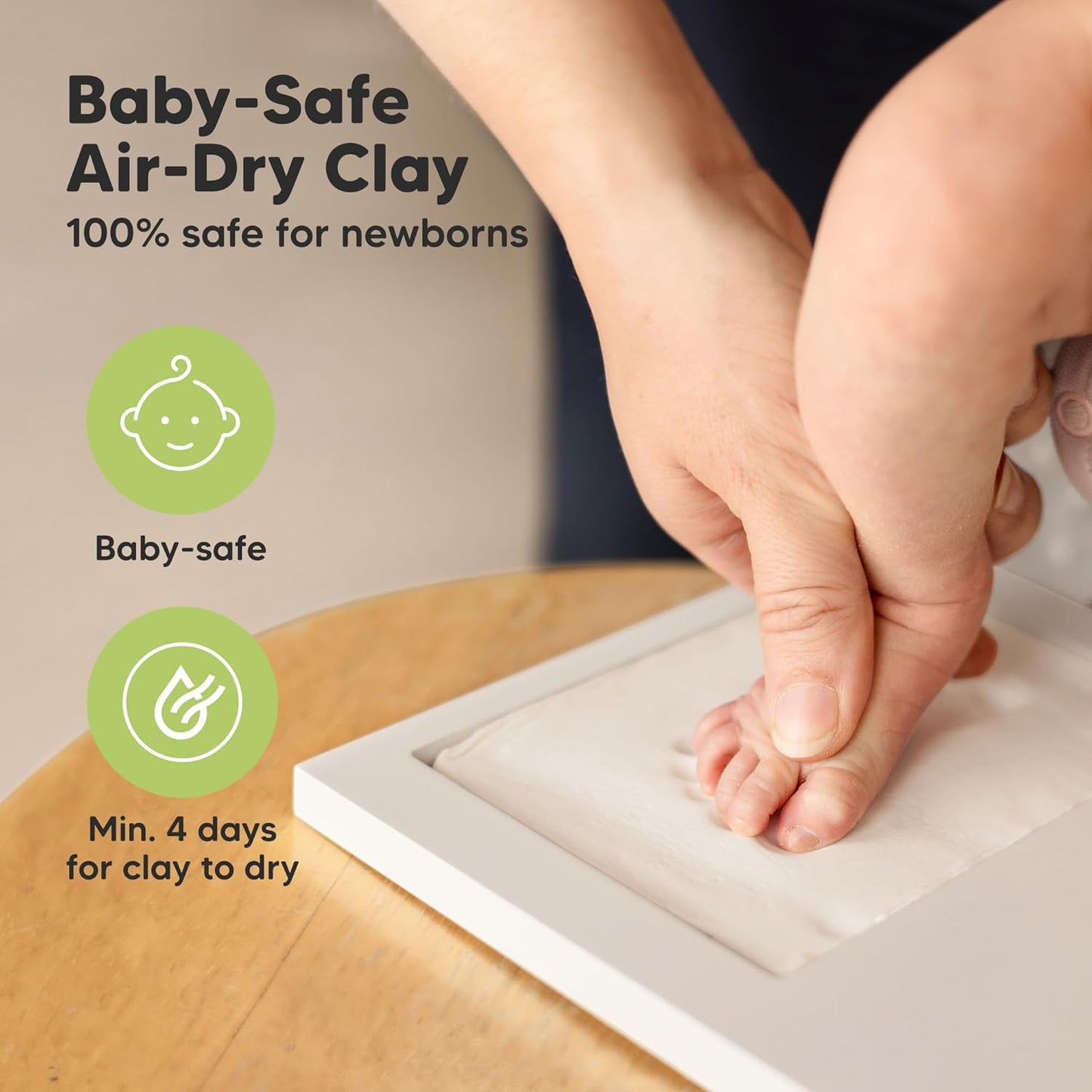 Baby Hand and Footprint Kit - Clay Handprint Keepsake Frame, Newborn Nursery Picture Frame, Personalized New Mom Gifts for Baby Shower & Registry (Golden Wheat)