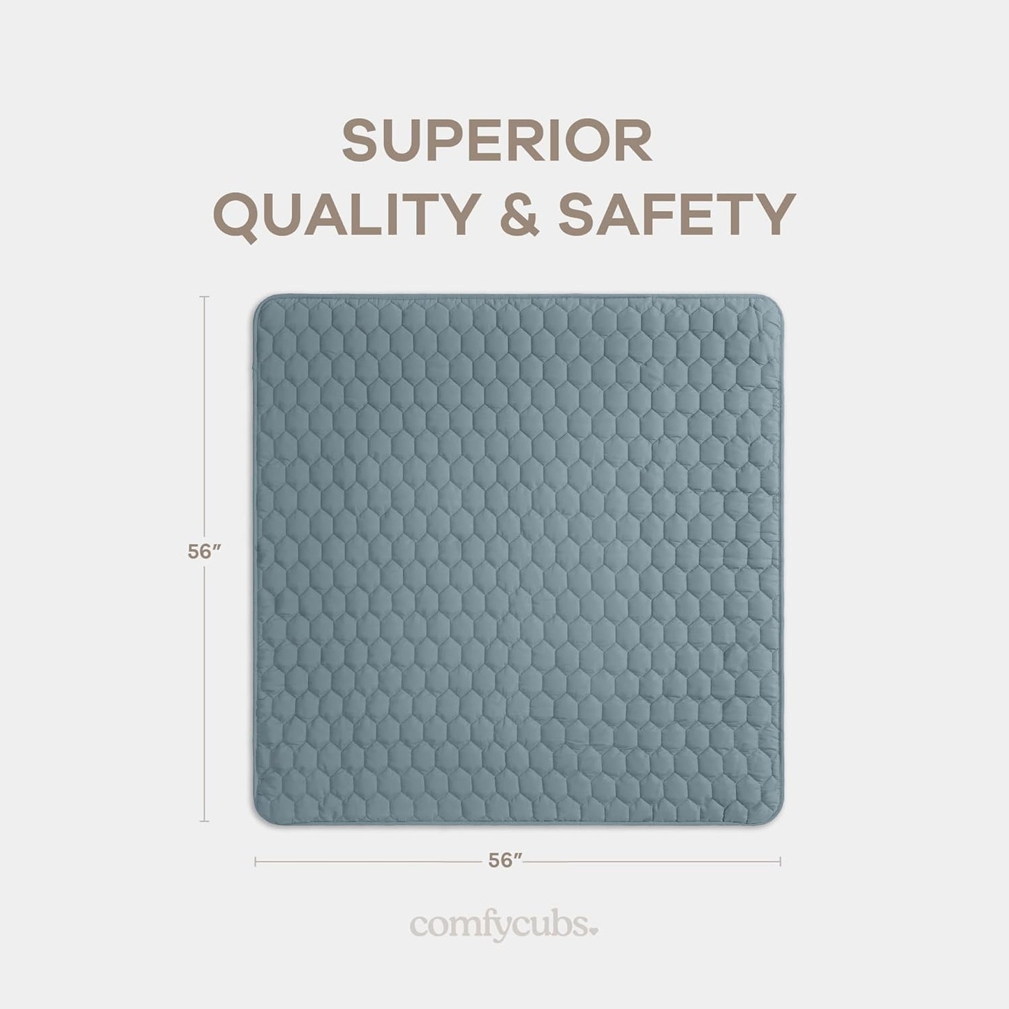 Comfy Cubs Square Kids Play Mat - 56 x 56 inches Soft Quilted Baby Floor Mat with Non-Slip Bottom - Plush Design for Toddlers' Playtime and Relaxation - Comfortable and Durable - Pacific Blue