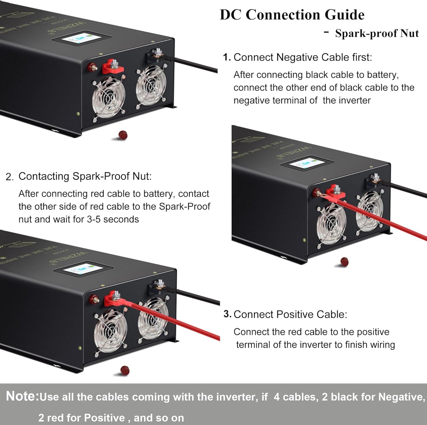 WZRELB 2500W Pure Sine Wave Inverter, 24V DC to 120V/240V AC, 4 AC Outlets, Hardwire Terminal, 91.6% Efficiency