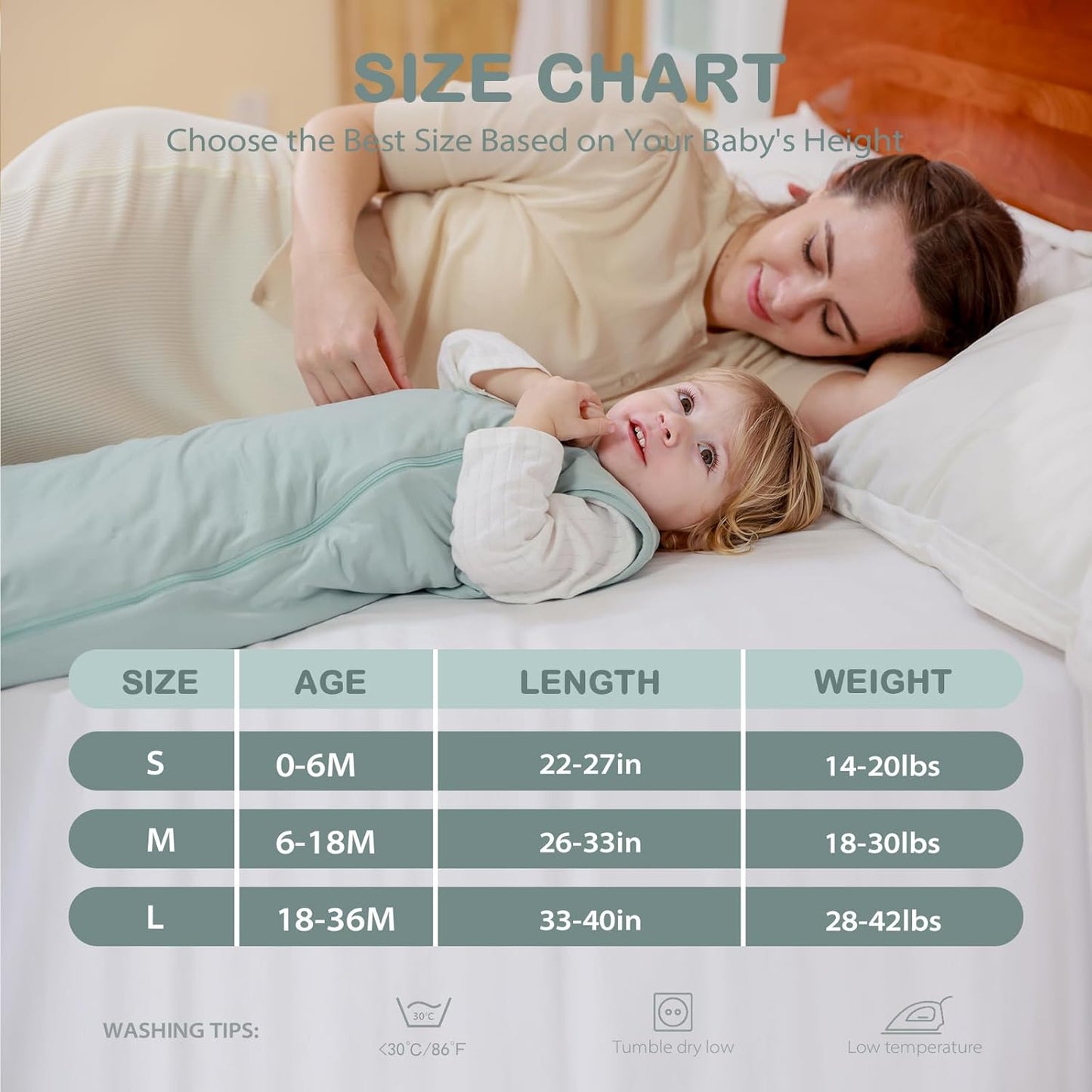 Mosebears Unisex Baby Sleep Sack 1.0 TOG, Supersoft Rayon Made from Bamboo Wearable Blanket with 2-Way Zipper(Sage,18-36 Months)