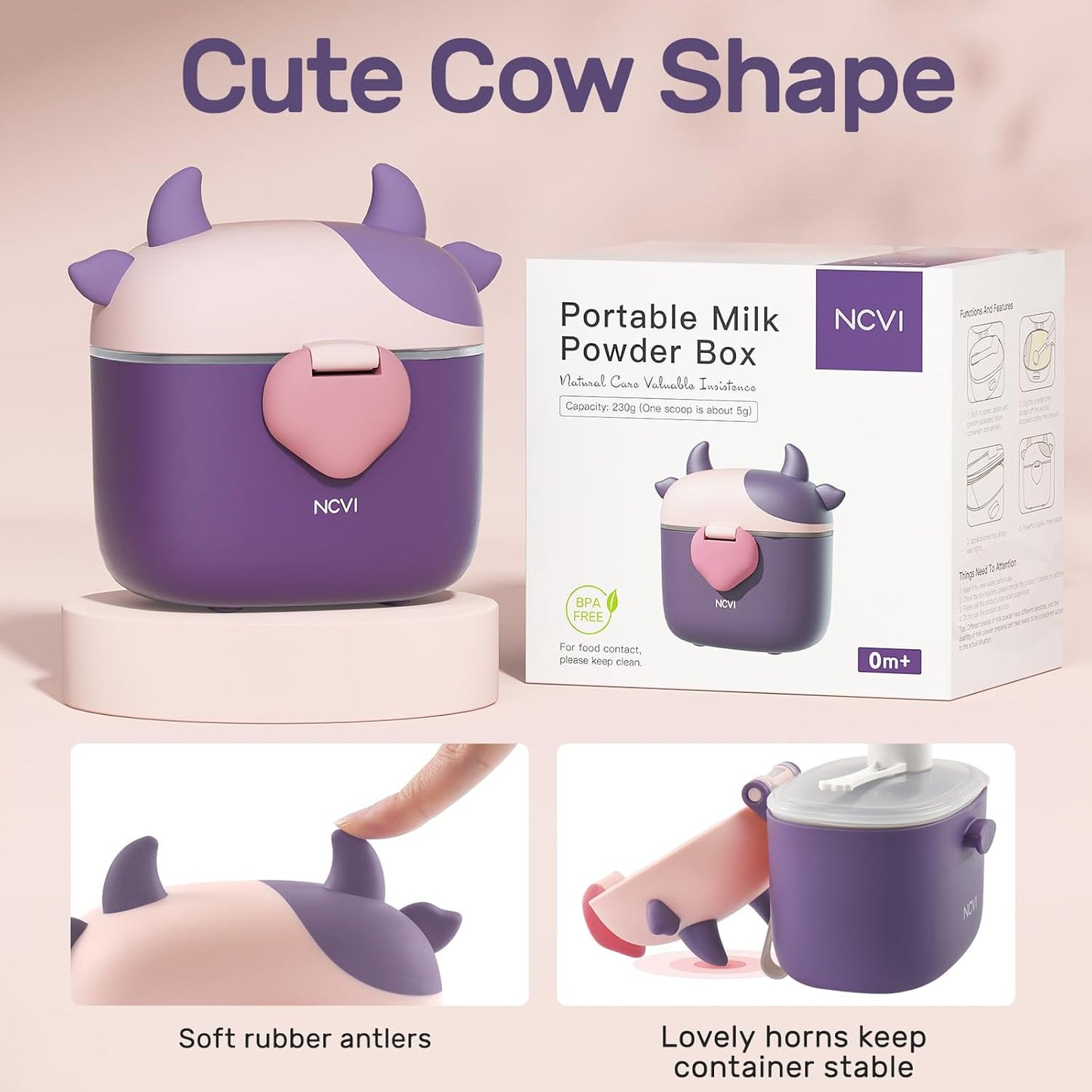 NCVI Baby Formula Dispenser On The Go, Formula Container To Go, Formula Holder for Travel, Outdoor Picnic with Baby Infant, Portable Container for Milk Powder, Snacks, Candy, Fruits (Purple)