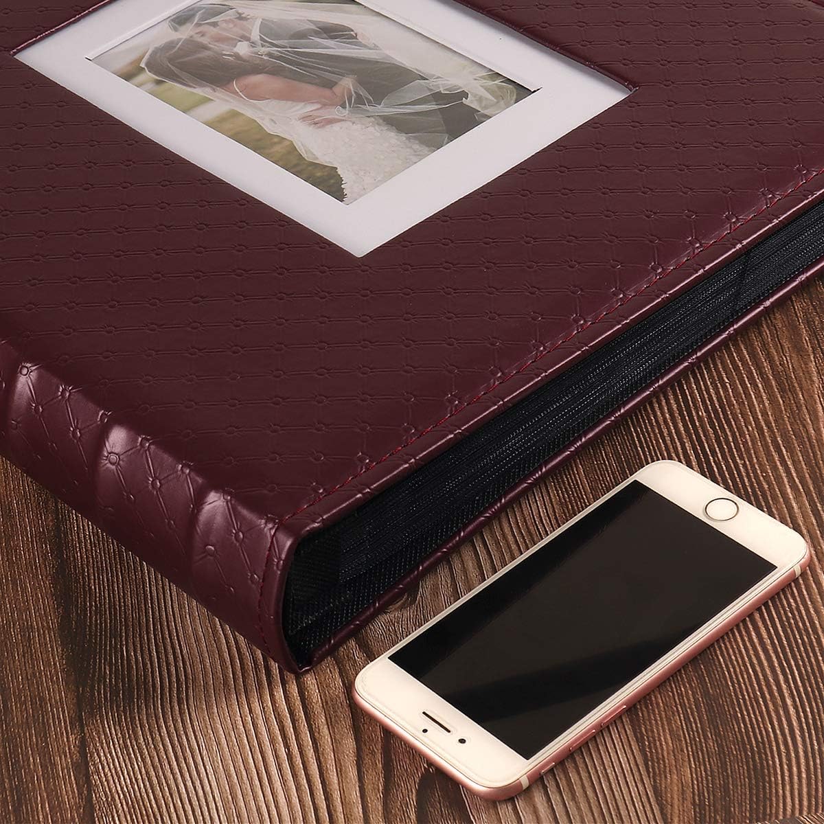 RECUTMS Photo Album 4x6 600 Photos Black Inner Page Button Grain Leather Big Capacity Pockets Pictures Album Birthday Christmas Photo Albums Wedding Anniversary Holiday Gift (Red Wine)