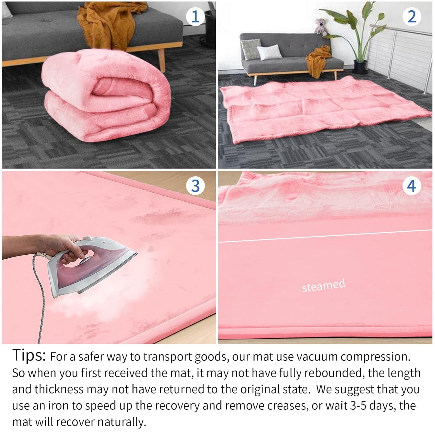 Baby Play Mat for Floor,1.3" Thick Memory Foam Tummy Time Mat for Toddlers,Infants,Kids,Water-Repellent Soft Nursery Rug,Extra Large Non Slip for Crawling&Yoga,Tatami Style for Living Room(Pink)