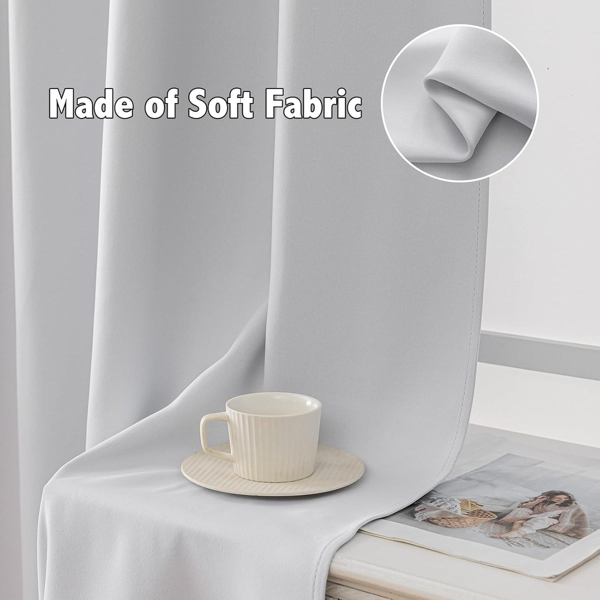Anytime 100% Blackout Curtain Set, Thermal Insulated & Energy Efficiency Window Draperies for Guest Room, Full Shading Panels for Shift Worker and Light Sleepers(Greyish White, 2 Panels, 42W x 84L)