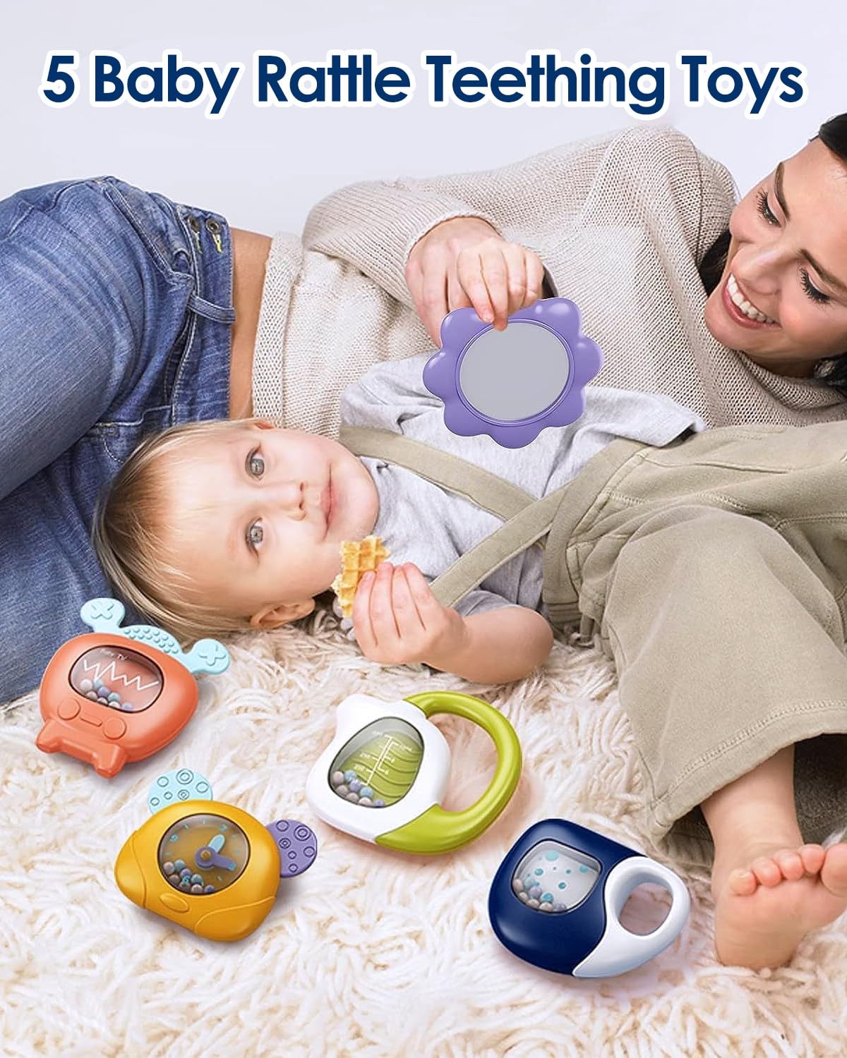 Dearlomum Baby Play Mat & Gym, Fun Piano Tummy Time Activity Mat with 5 Sensory Toys, Music & Lights - Boy & Girl Gifts, 0-12 Months (Blue)