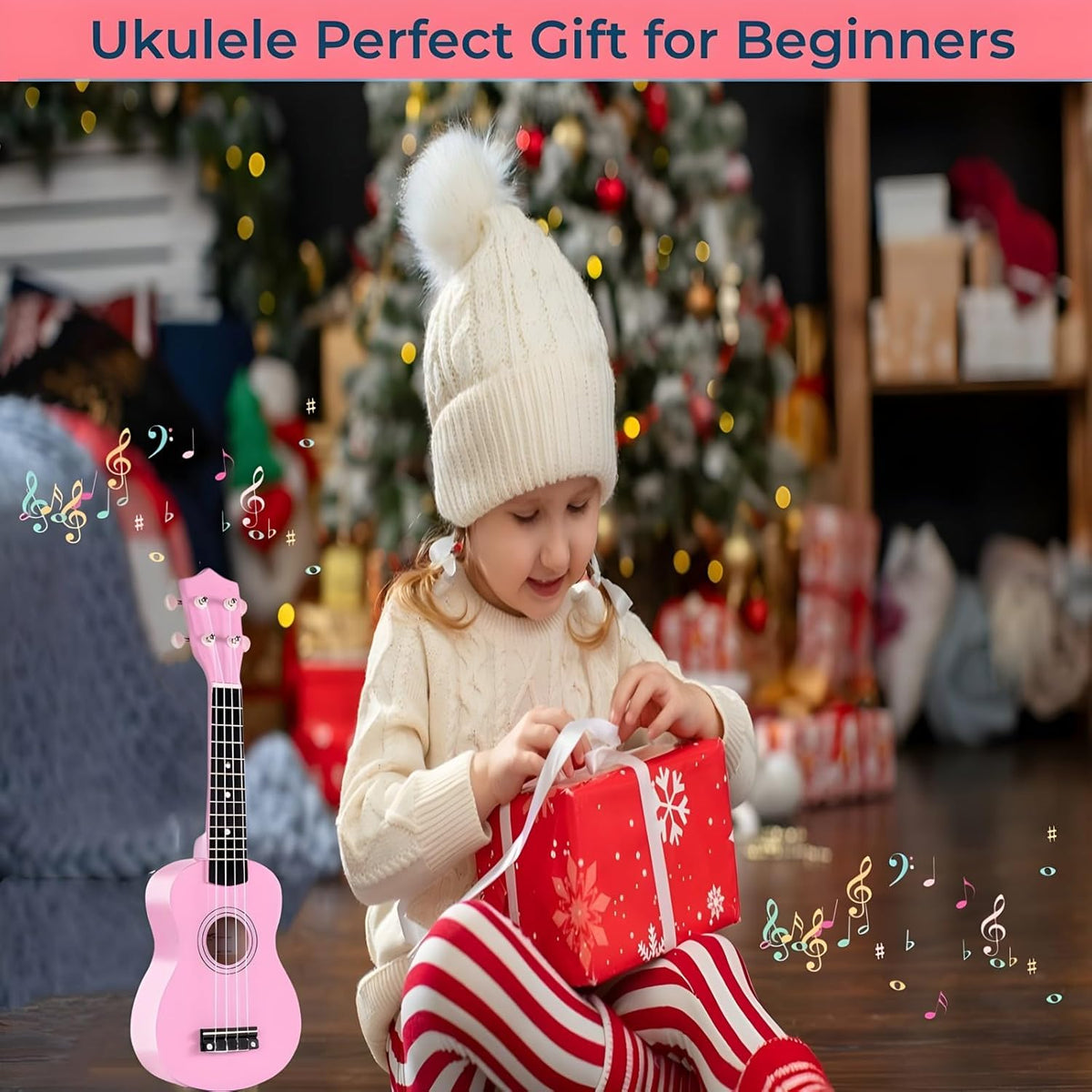 21 Inch Wooden Kids Toddler Child Children Acoustic Guitar Musical Instruments Ideal for 3-9 Year Old Boys Girls Gifts (Pink)