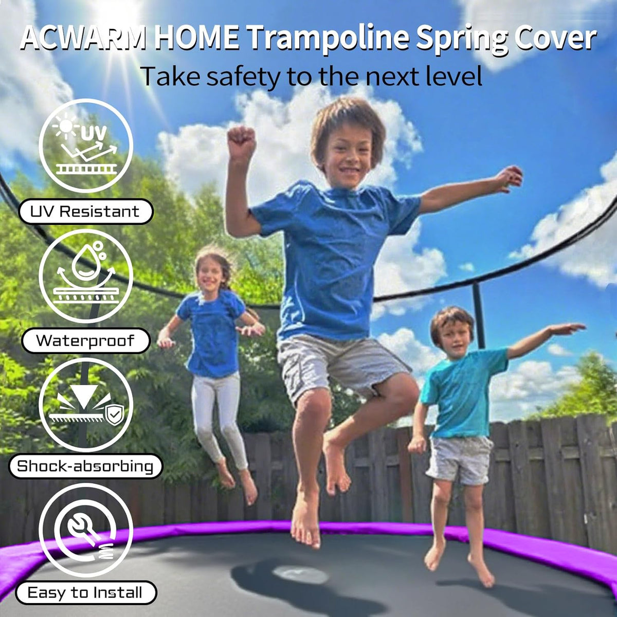 16FT/15FT/14FT/12FT/10FT Trampoline Safety Pad Replacement, Round Trampoline Spring Protection Cover, Fits 16FT/15FT/14FT/12FT/10FT Frames, Water-Resistant Trampoline Accessories