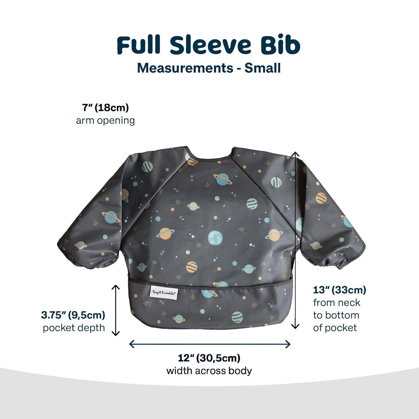 Tiny Twinkle Mess Proof Baby Bib,Waterproof Smock Baby Bib for Eating,Machine Washable Long Sleeve Bib,Baby Led Weaning,Toddler Bib,BLW Supplies(Space, Small 6-24 Months)