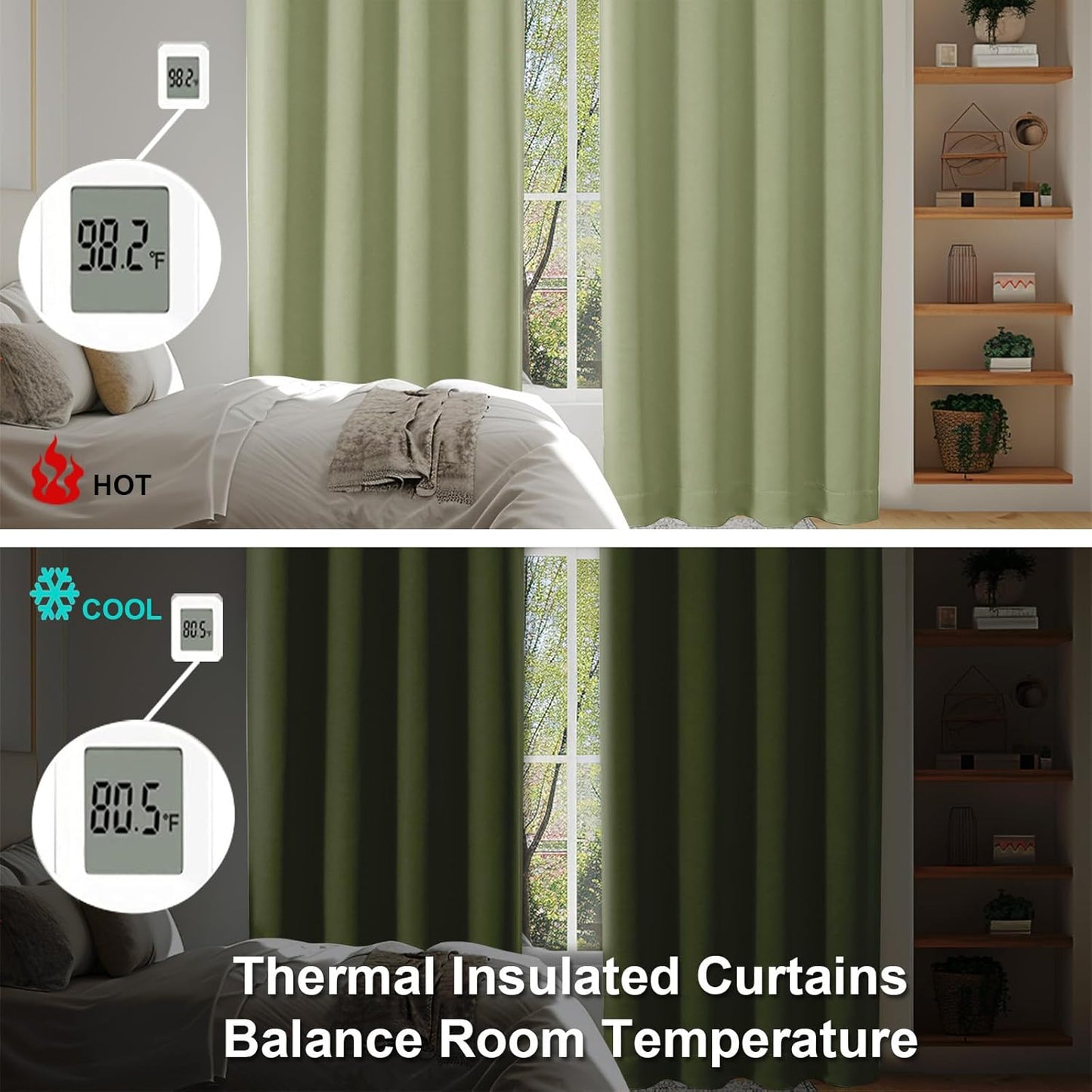 Simplebrand Ava Sage Green Extra Long 10ft Room Daekening Curtains for Patio 120 Inches Long 2 Panels Set, Solid Thermal Insulated Energy Saving Rod Pocket Window Treatment Drapes, 50 Wx120 L