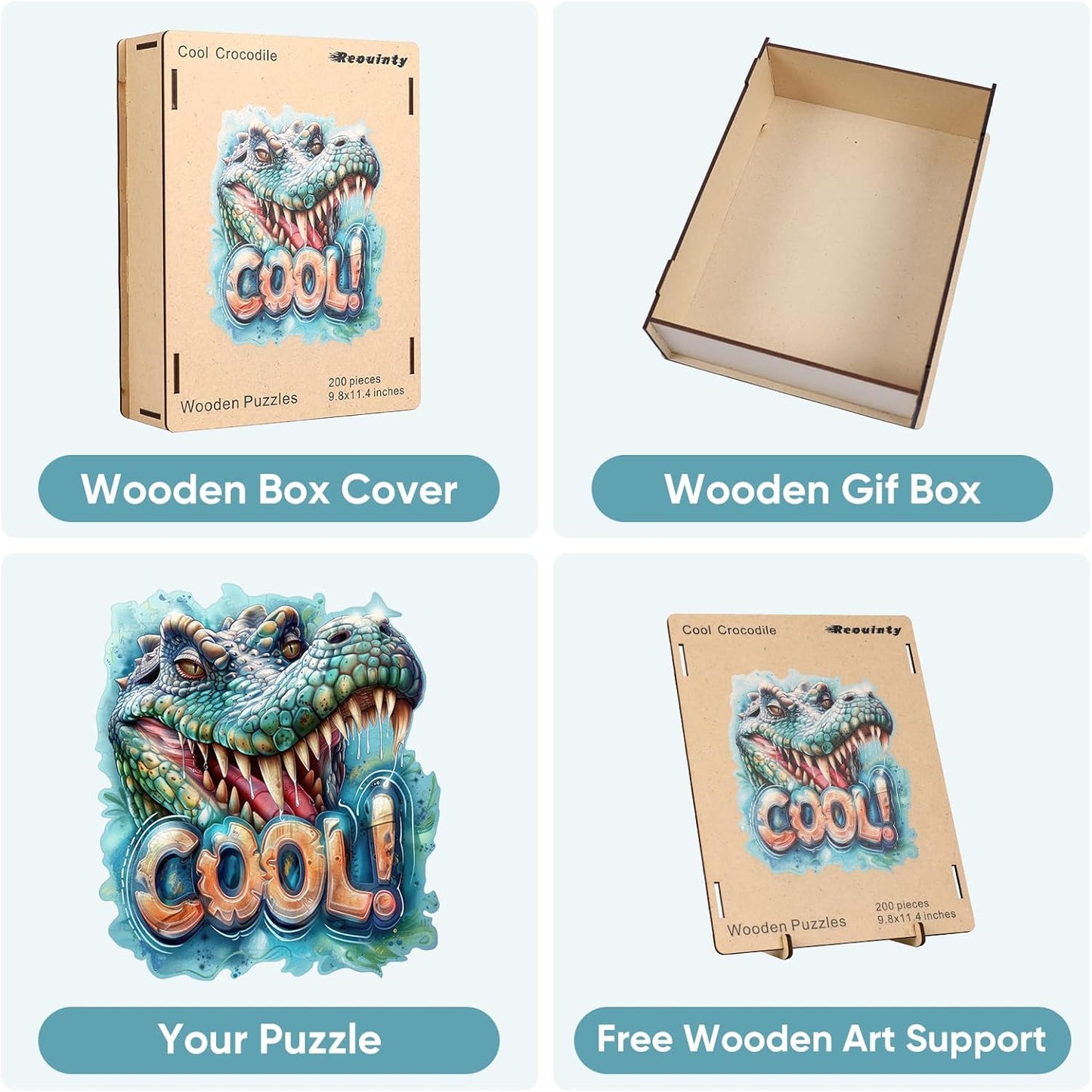 Wooden Puzzles for Adults, Cool Crocodile Jigsaw Puzzles 200 Pieces Animal Unique Shaped Wood Cut Puzzle Gifts for Adults and Kids, Family Puzzle Games