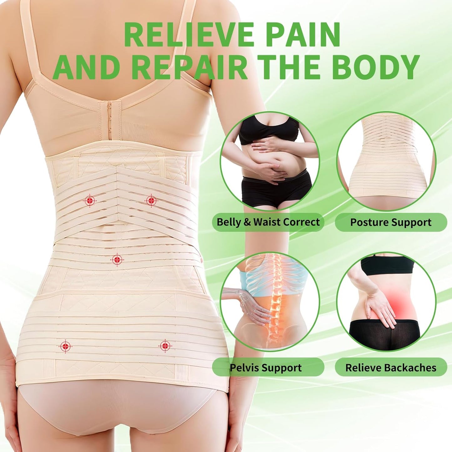 2 in 1 Postpartum Belly Band Wrap Beige, C-Section Support Belt XX-Large, Post Partum Support Recovery Waist/Pelvis Belt, Hysterectomy Belly Band Binder Girdle Stomach