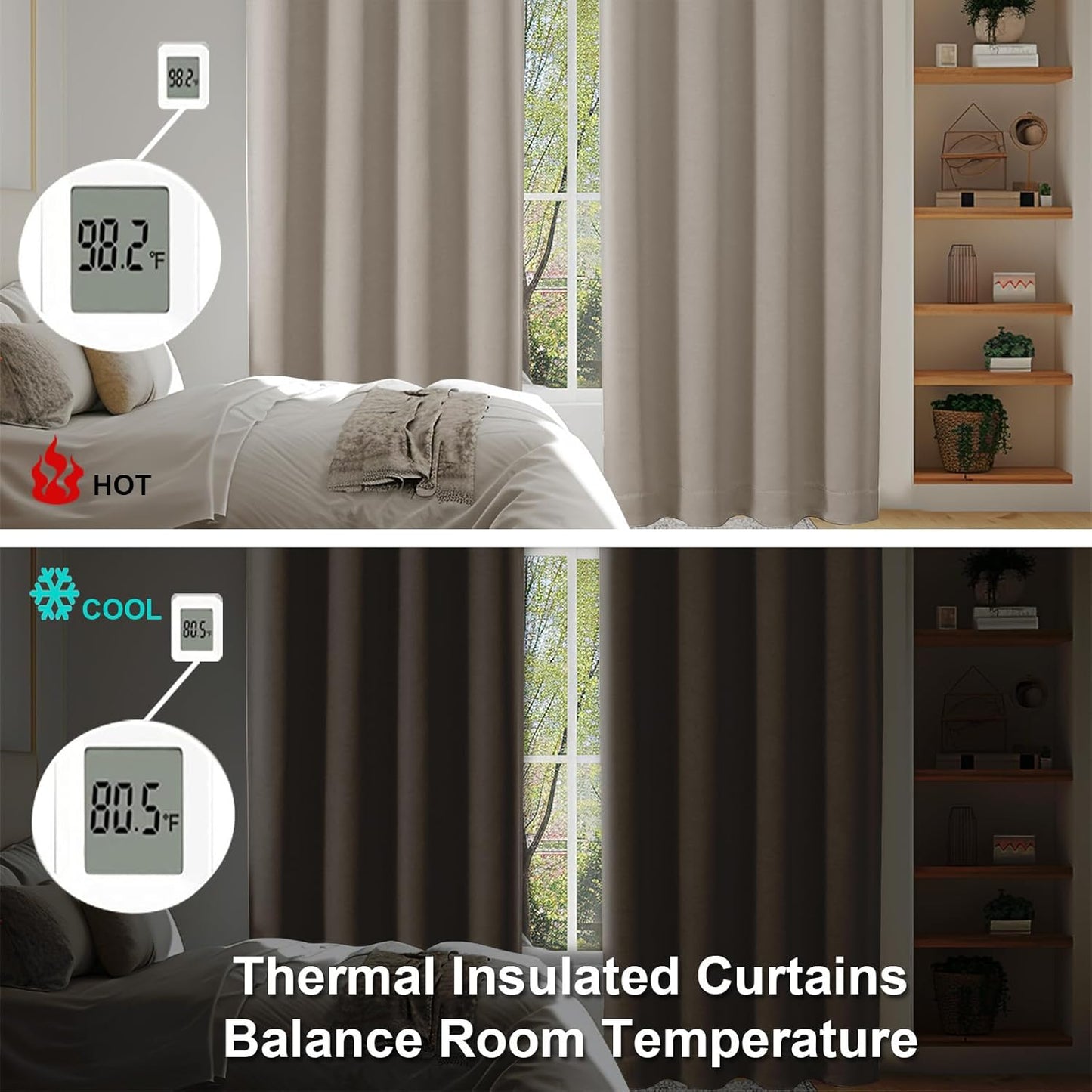 Simplebrand Ava Stone Blackout Curtains for Bedroom 84 Inch Length 2 Panels Set, Solid Thermal Insulated Privacy Living Room Window Treatment Curtains Blackout Drapes, W50 x L84 Inch, Stone