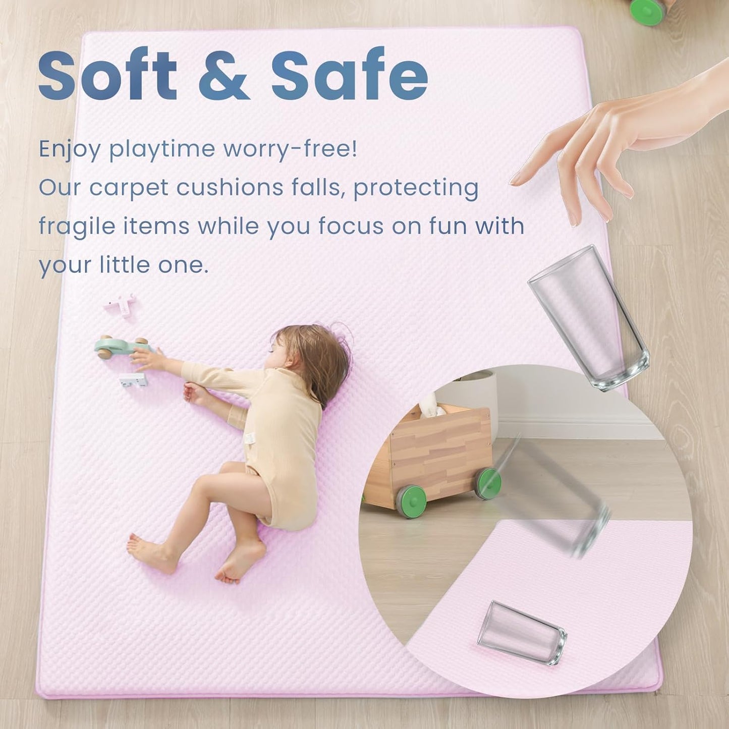 Baby Play Mat for Summer,1.3 Thick Memory Foam Cooling Floor Tummy Time Mat, Soft & Breathable, Non-Slip Rectangular for Toddlers’ Playtime & Rest(Pink,59"x79")