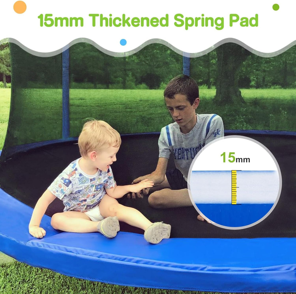 Zupapa 1500LBS Weight Capacity No-Gap Design 16 15 14 12 10FT Trampoline for Kids with Safety Enclosure Net Outdoor Backyards Trampolines with Non-Slip Ladder for Children Adults Family