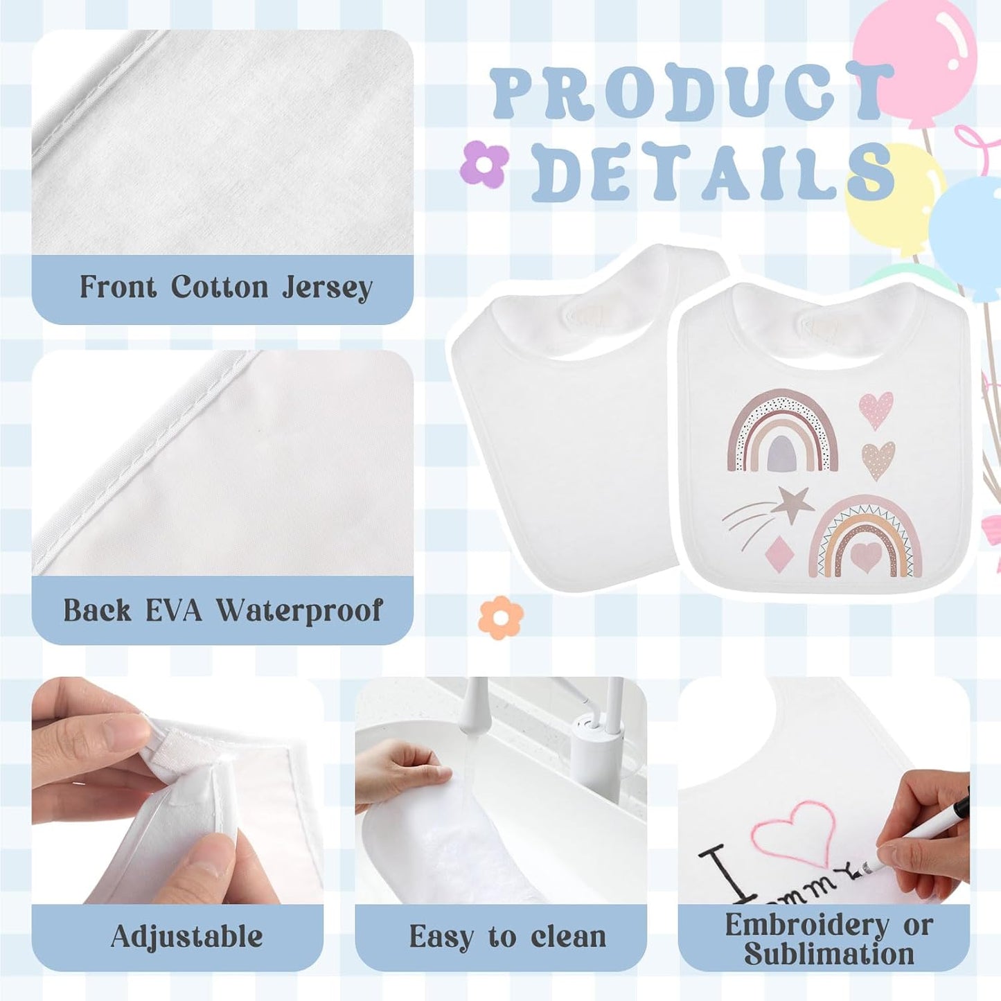 Toulite 30 Pcs White Bibs for Baby Washable Reusable Waterproof Cotton Feeder Bibs with Double Sided Design