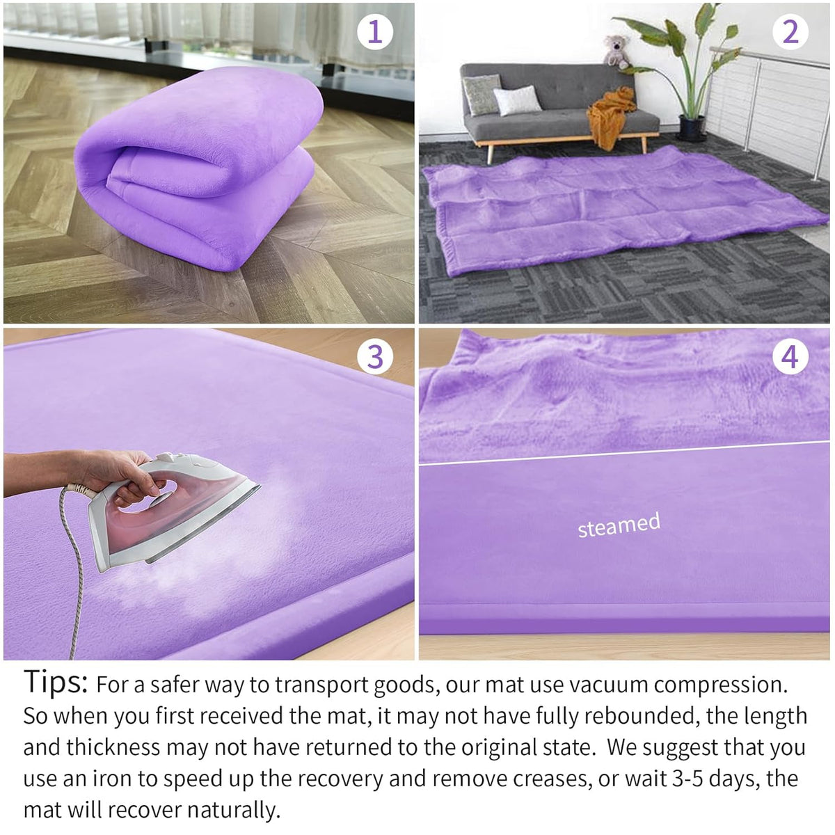 Baby Play Mat for Floor,1.3" Thick Memory foam Tummy Time Mat for Toddlers,Infants,kids,Water-Repellent Soft Nursery Rug,Extra Large Non Slip for Crawling&Yoga,Tatami Style for Living Room(Lavender)