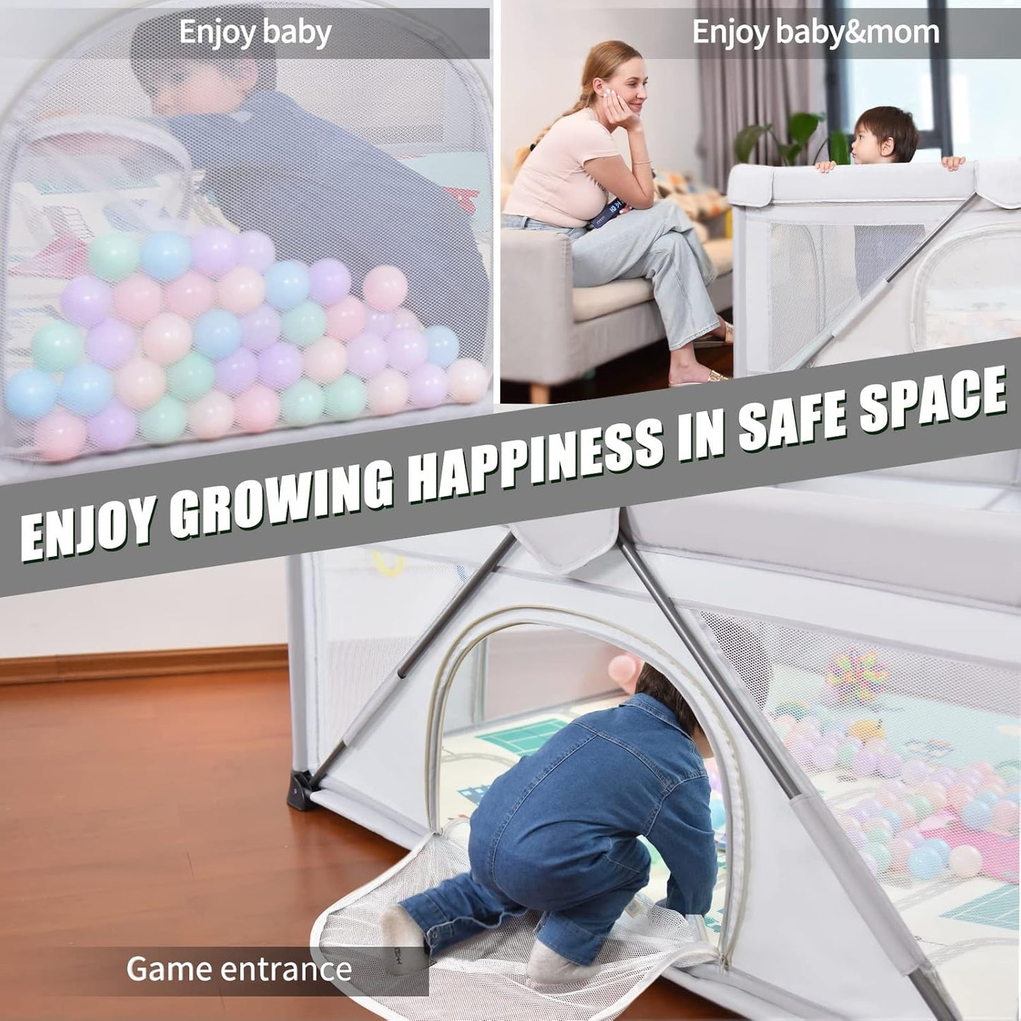 Baby Playpen Foldable, Heyo.Ja Large Play Yard, Playpen for Babies and Toddlers, Play Pens for Babies and Toddlers with Gate, Indoor & Outdoor Portable Play Pen (71"×59")