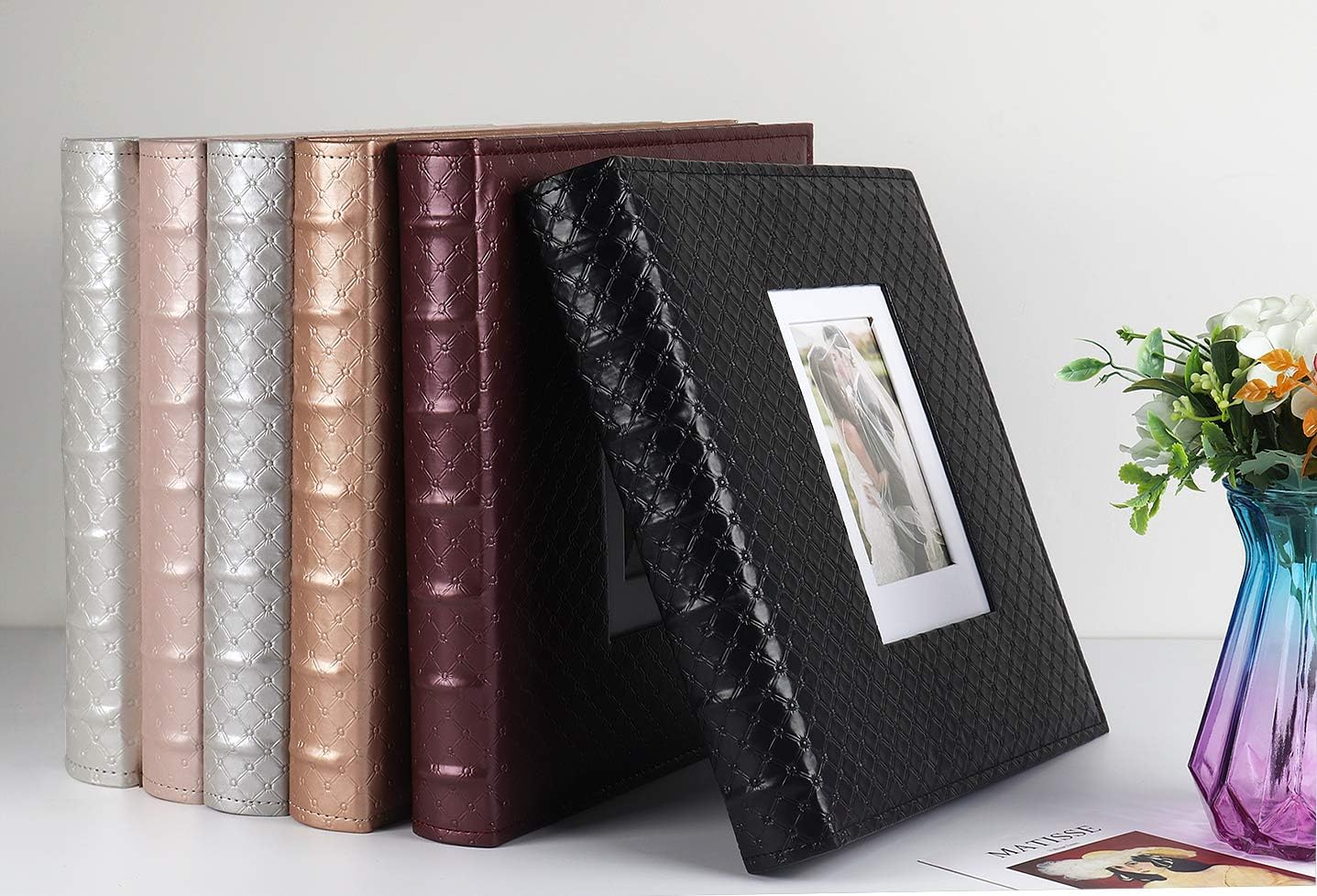 RECUTMS Photo Album 4x6 Holds 500 Photos Black Inner Page Button Grain Leather Larger Capacity Horizontal and Vertical Photos Wedding Pictures Album Birthday Christmas Baby Family Photo Book(Black)