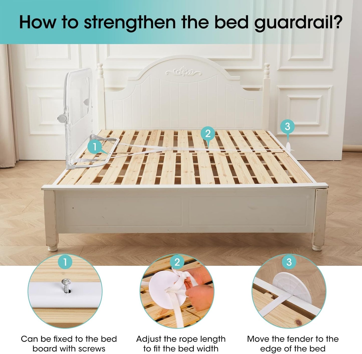 Baby Bed Rail Guard for Toddlers -59" Toddler Bed Rails for Twin, Full, Queen, King Bunk Size Bed Swing Down Bedrail Extral Tall Child Safety Side Railing Guards for Kids White