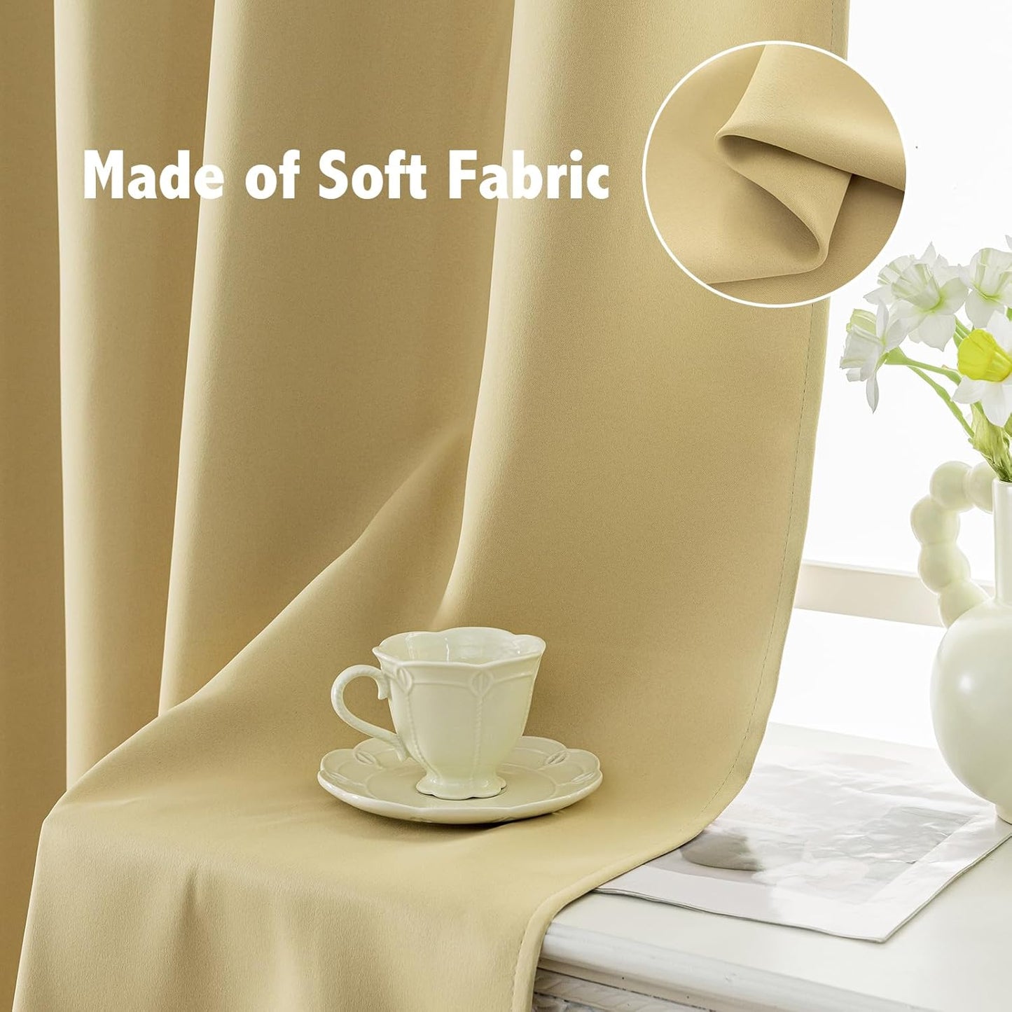 Anytime 100% Blackout Curtain Set, Thermal Insulated & Energy Efficiency Window Draperies for Guest Room, Full Shading Panels for Shift Worker and Light Sleepers(Beige, 2 Panels, 52W x 102L)