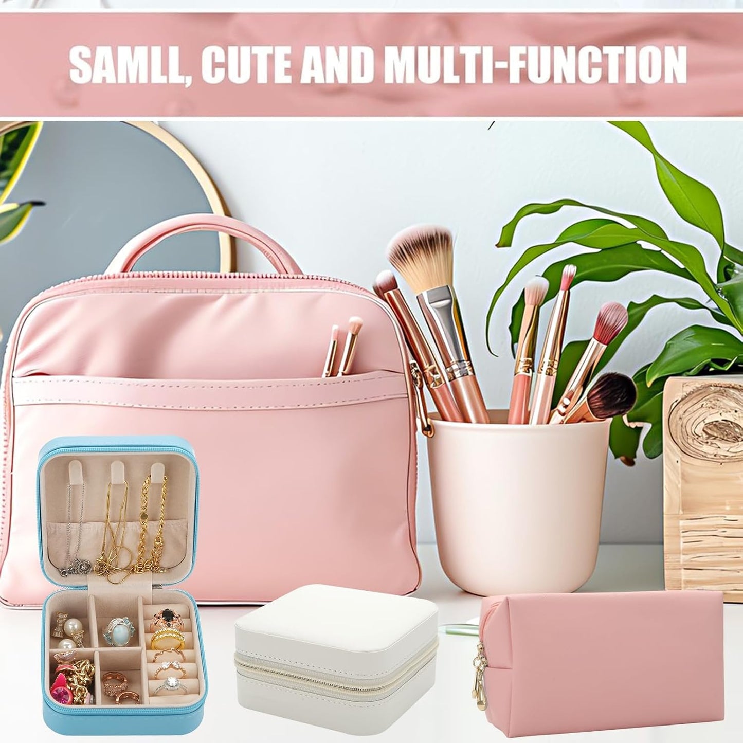 Bridesmaid Proposal Gifts Letter Cosmetic makeup bag bulk for Wedding Party Favors Bachelorette party decorations Toiletry Organizer Bag Makeup Case Gift (8, White&Pink)
