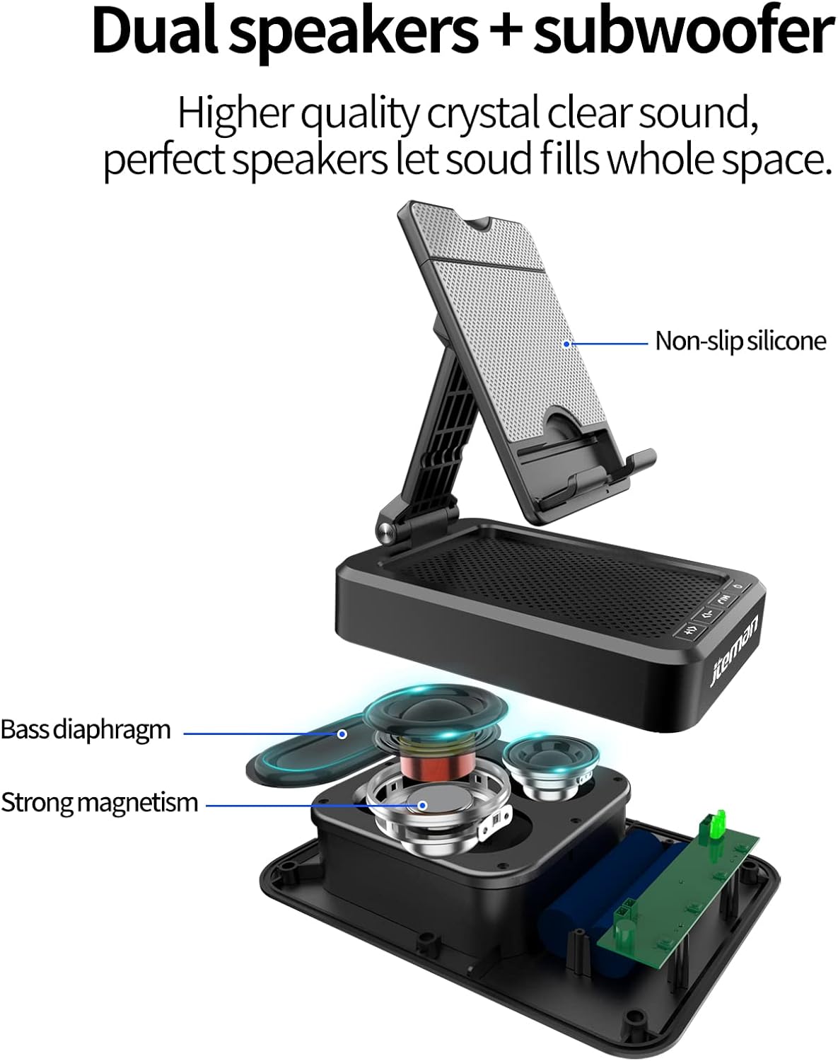 JTEMAN Tablet Stand Adjustable with Bluetooth Speakers,Kitchen Gadgets,Gifts for Women Men,Wireless Bluetooth Speaker Tablet Holder,Desk Mic Charging Sation Compatible with Phones and Tablet