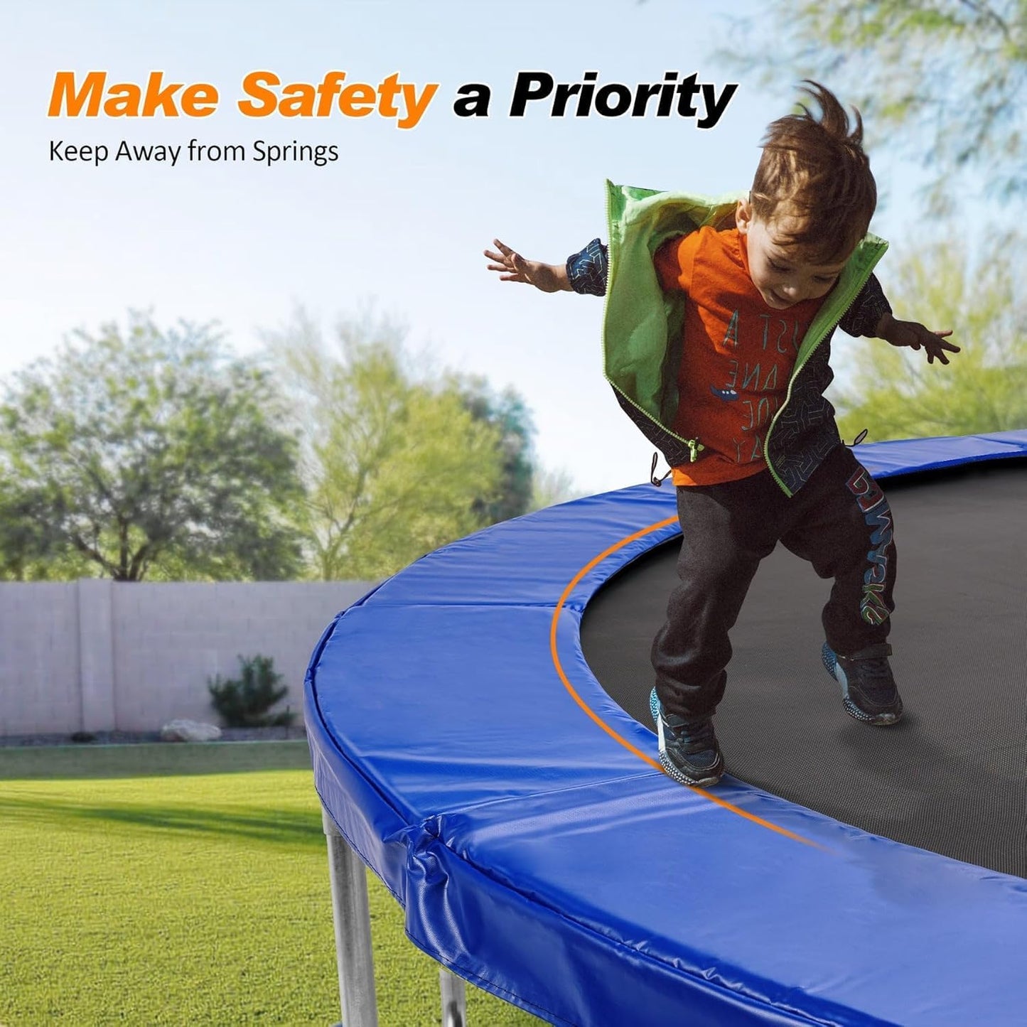 ExacMe Trampoline Pad Replacement 16 15 14 13 12 10 8 Foot, Waterproof Safety Spring Cover Round Frame Pad, No Hole for Pole