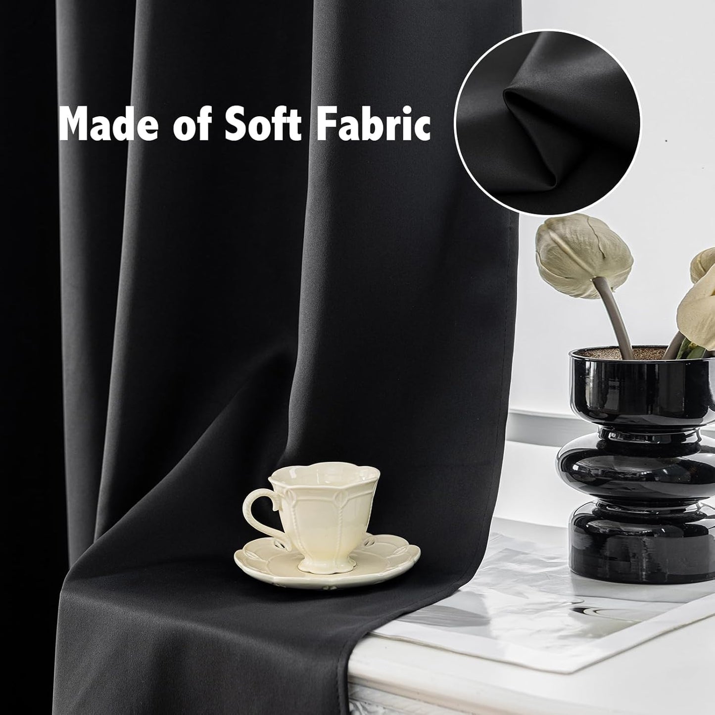 Anytime 100% Blackout Curtain Set, Thermal Insulated & Energy Efficiency Window Draperies for Guest Room, Full Shading Panels for Shift Worker and Light Sleepers(Black, 2 Panels, 42W x 54L)